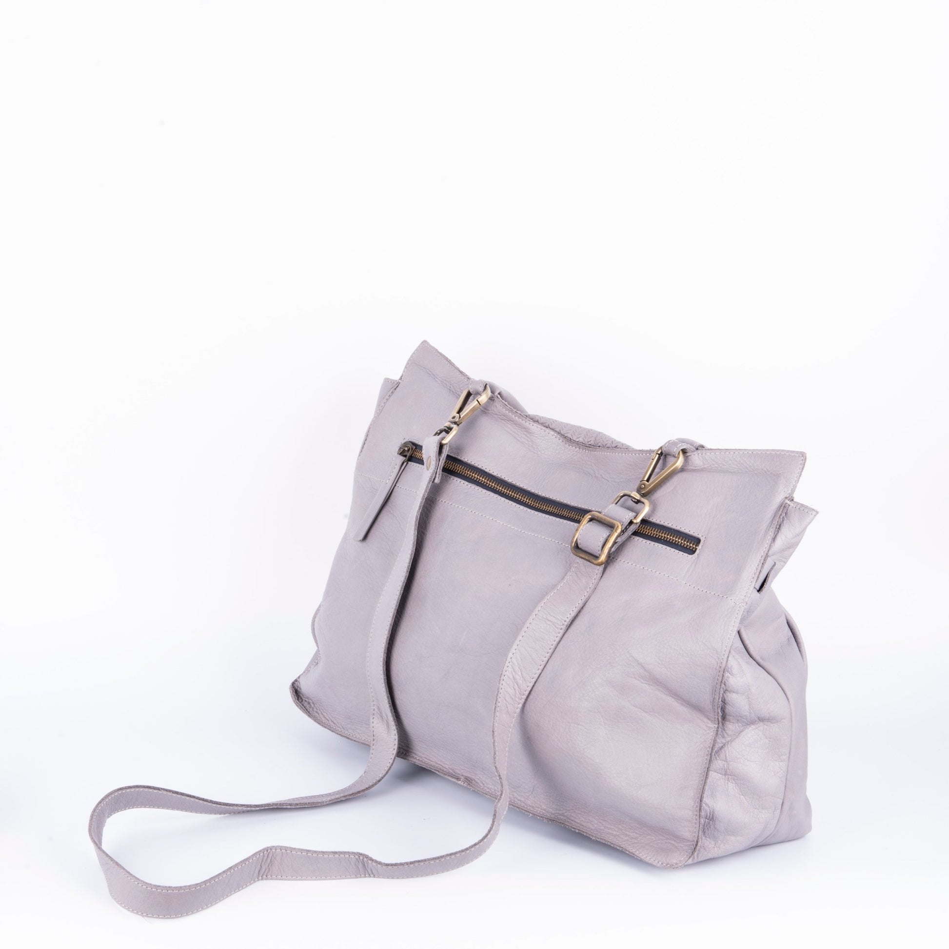 Selma mousse spighetta perla akoya - borsa spalla e tracolla in pelle grigio chiaro - Marta Ray
