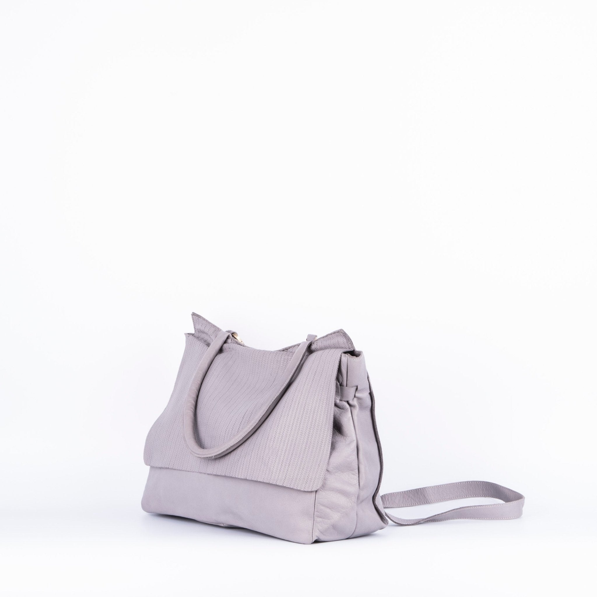 Selma mousse spighetta perla akoya - borsa spalla e tracolla in pelle grigio chiaro - Marta Ray