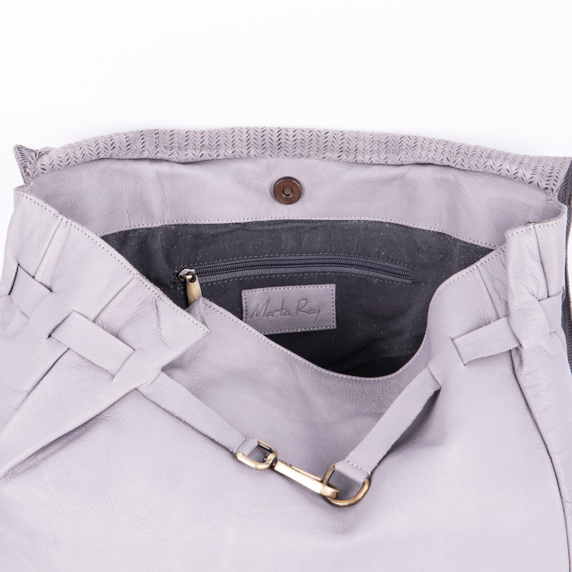 Selma mousse spighetta perla akoya - borsa spalla e tracolla in pelle grigio chiaro - Marta Ray