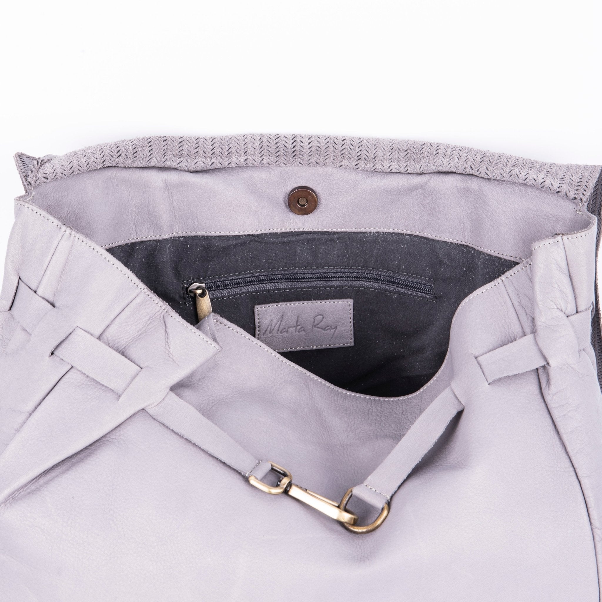Selma mousse spighetta perla akoya - borsa spalla e tracolla in pelle grigio chiaro - Marta Ray