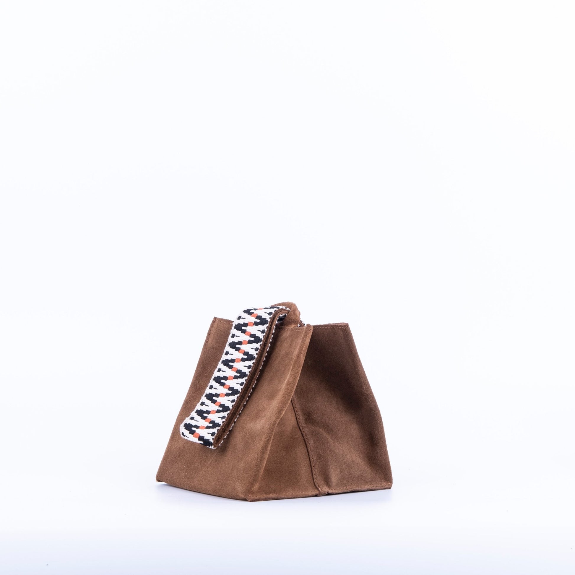 Sibilla camoscio + nastro boho cuoio - borsa make-up in pelle marrone - Marta Ray