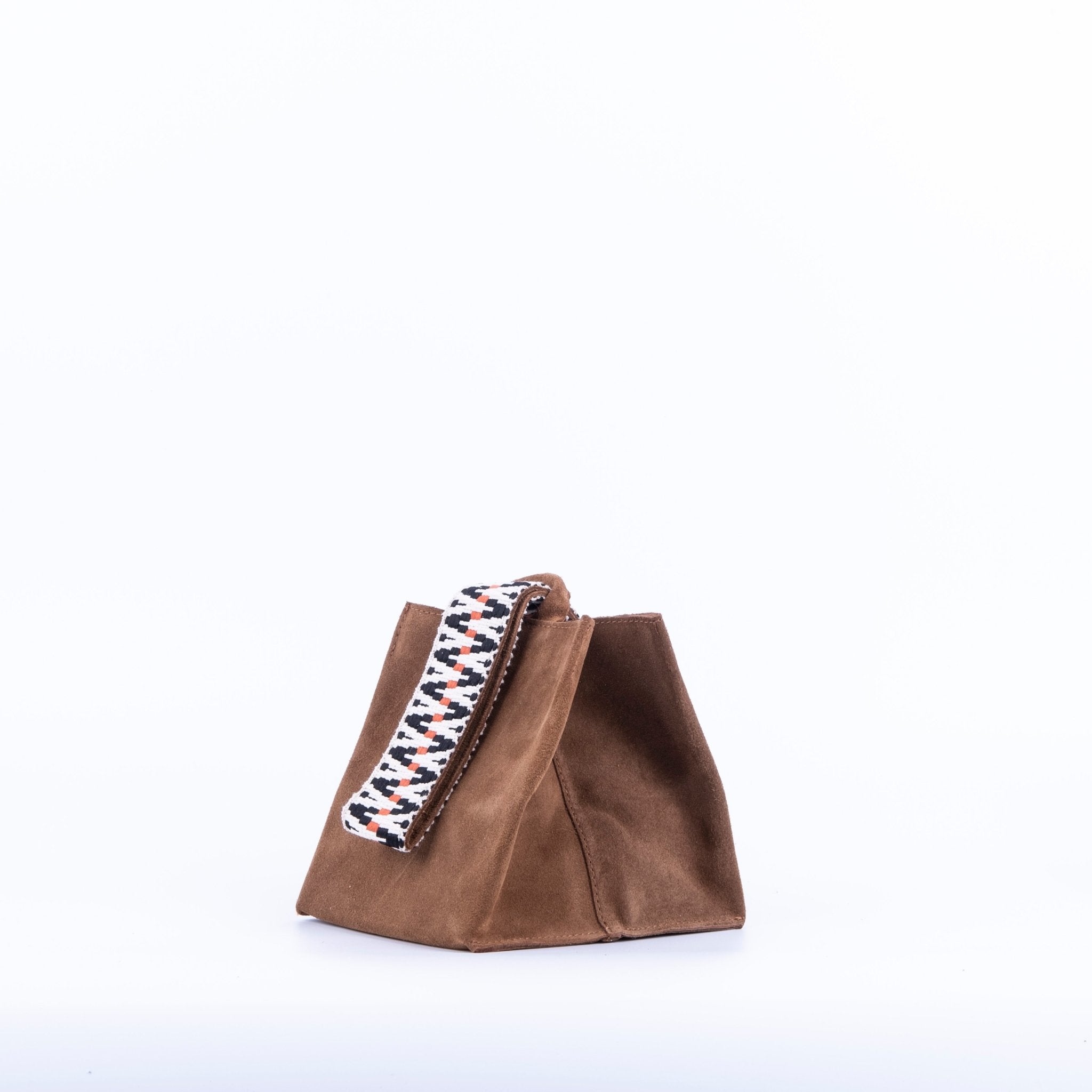 Sibilla camoscio + nastro boho cuoio - borsa make-up in pelle marrone - Marta Ray
