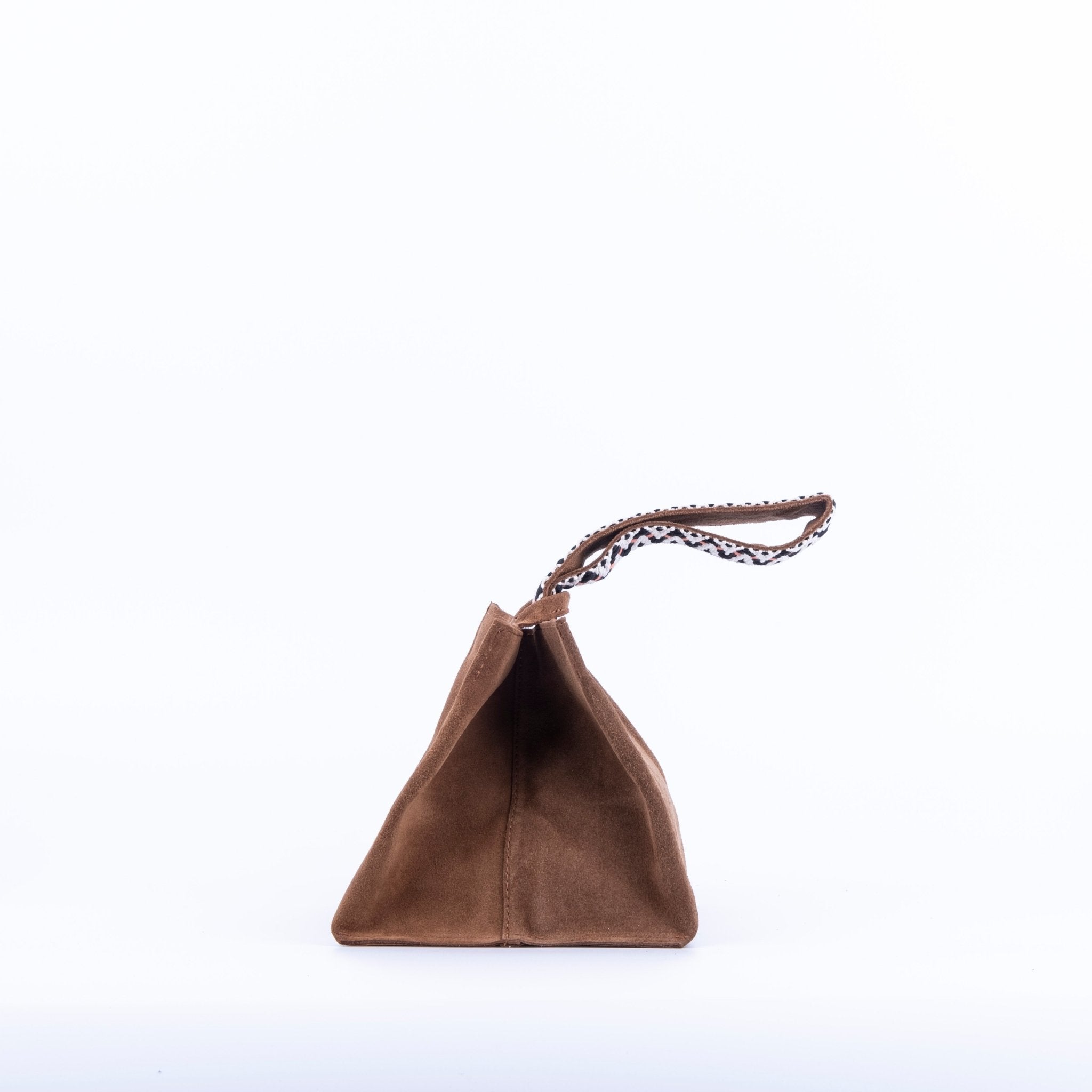 Sibilla camoscio + nastro boho cuoio - borsa make-up in pelle marrone - Marta Ray