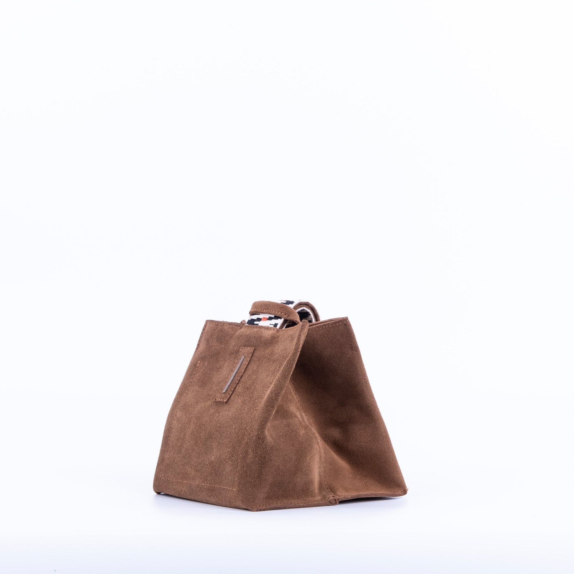 Sibilla camoscio + nastro boho cuoio - borsa make-up in pelle marrone - Marta Ray