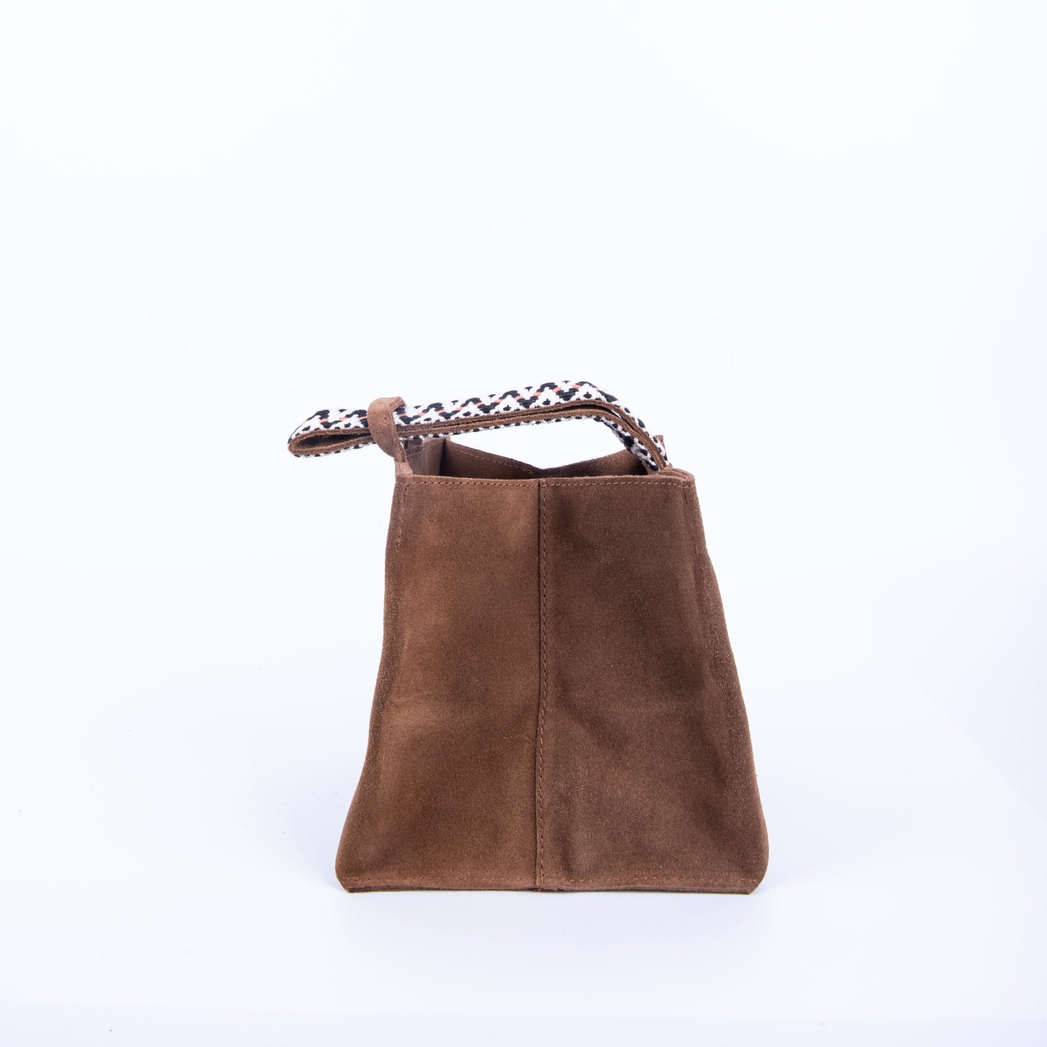 Sibilla camoscio + nastro boho cuoio - borsa make-up in pelle marrone - Marta Ray