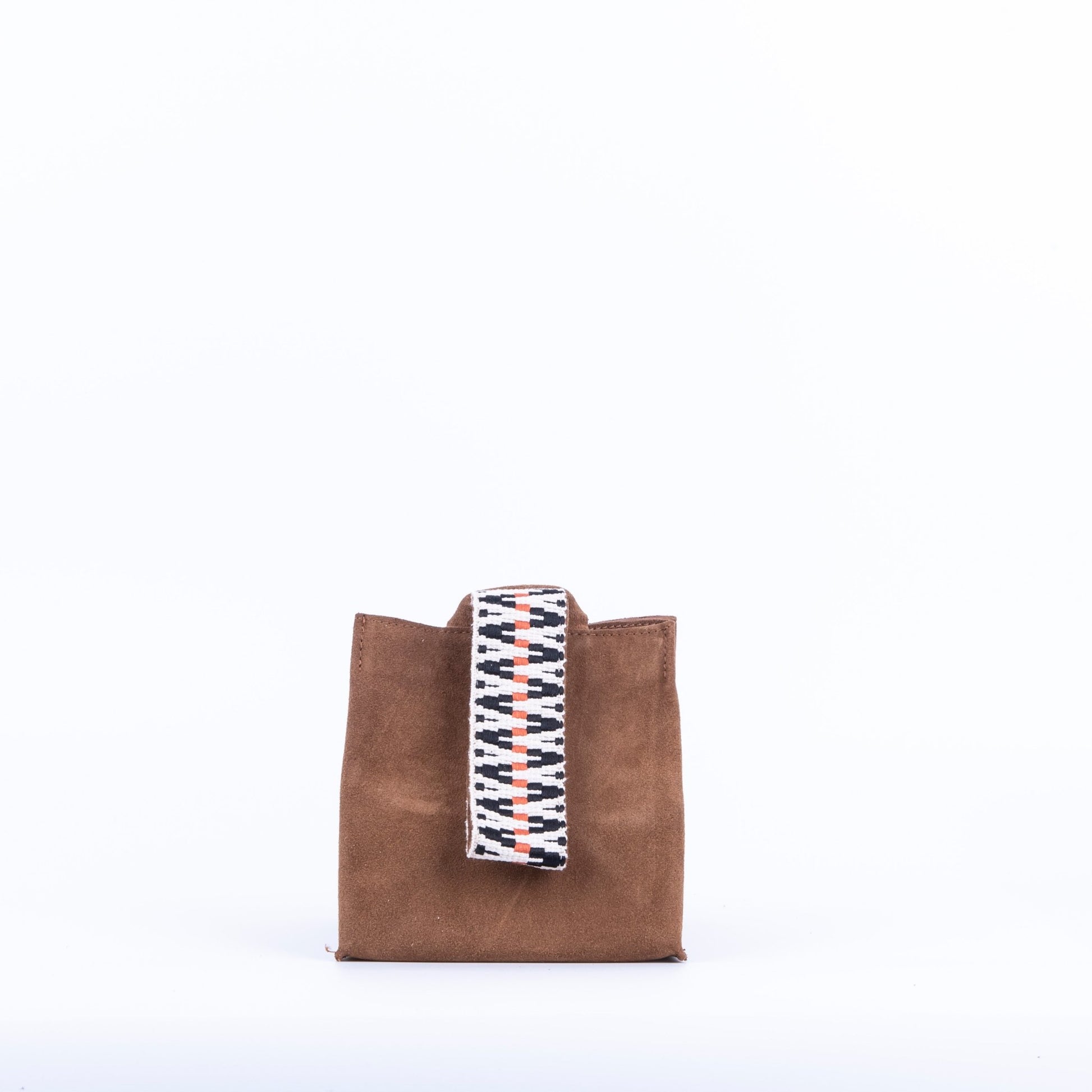 Sibilla camoscio + nastro boho cuoio - borsa make-up in pelle marrone - Marta Ray