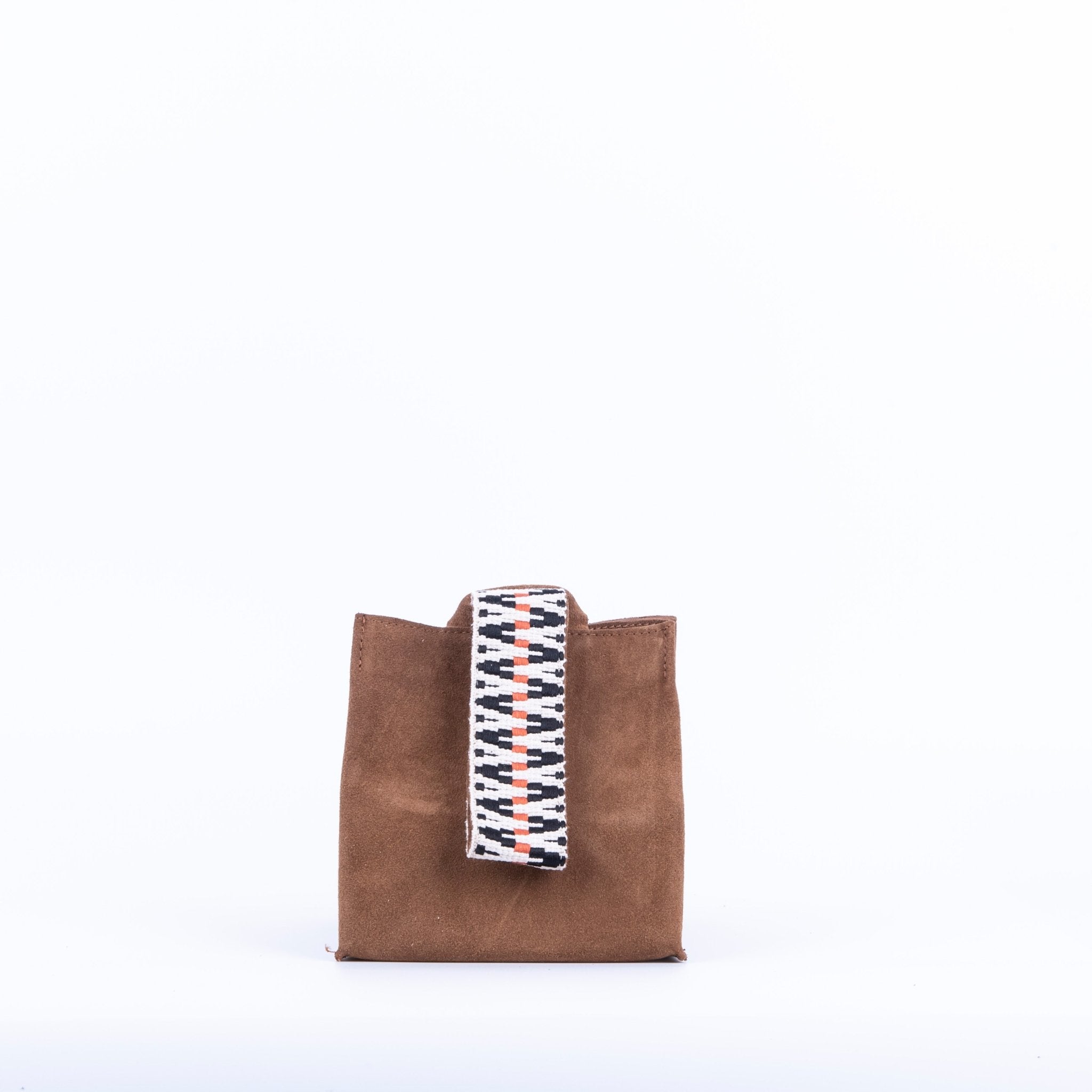 Sibilla camoscio + nastro boho cuoio - borsa make-up in pelle marrone - Marta Ray