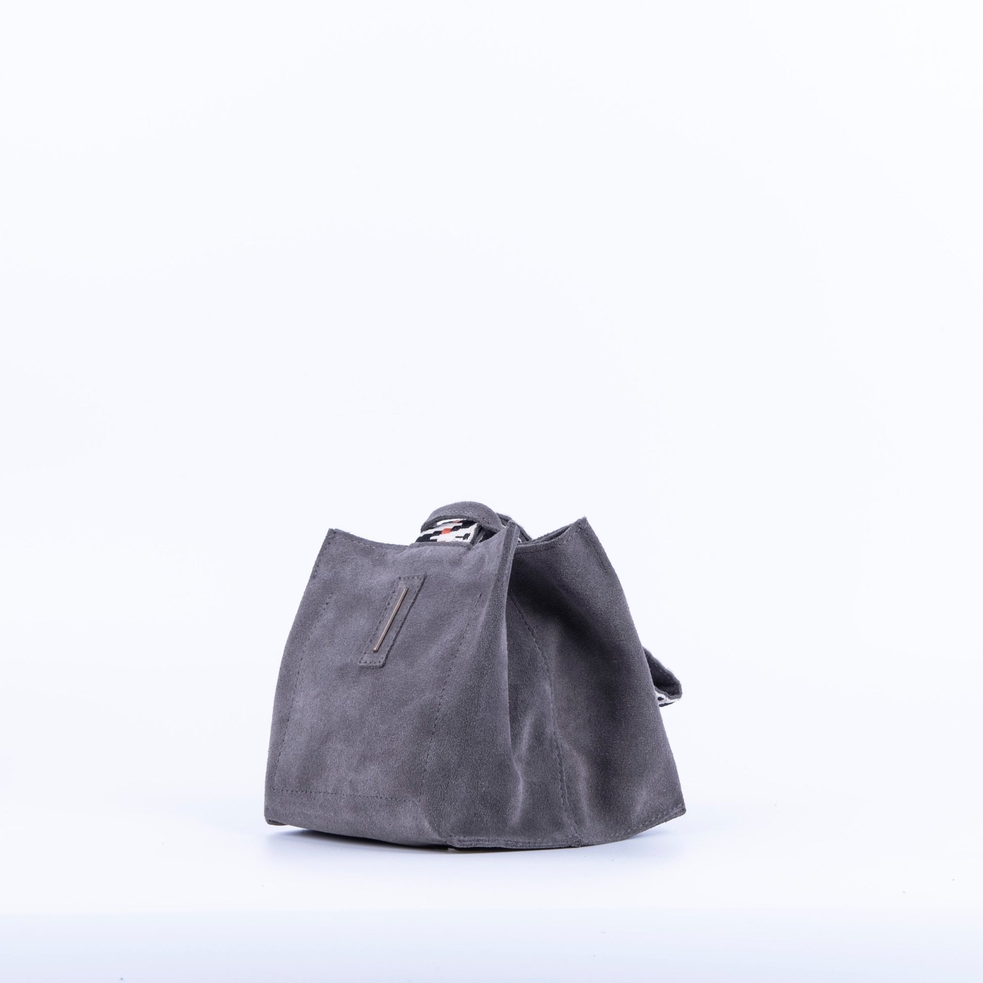 Sibilla camoscio + nastro boho dark grey - borsa make-up in pelle grigia - Marta Ray