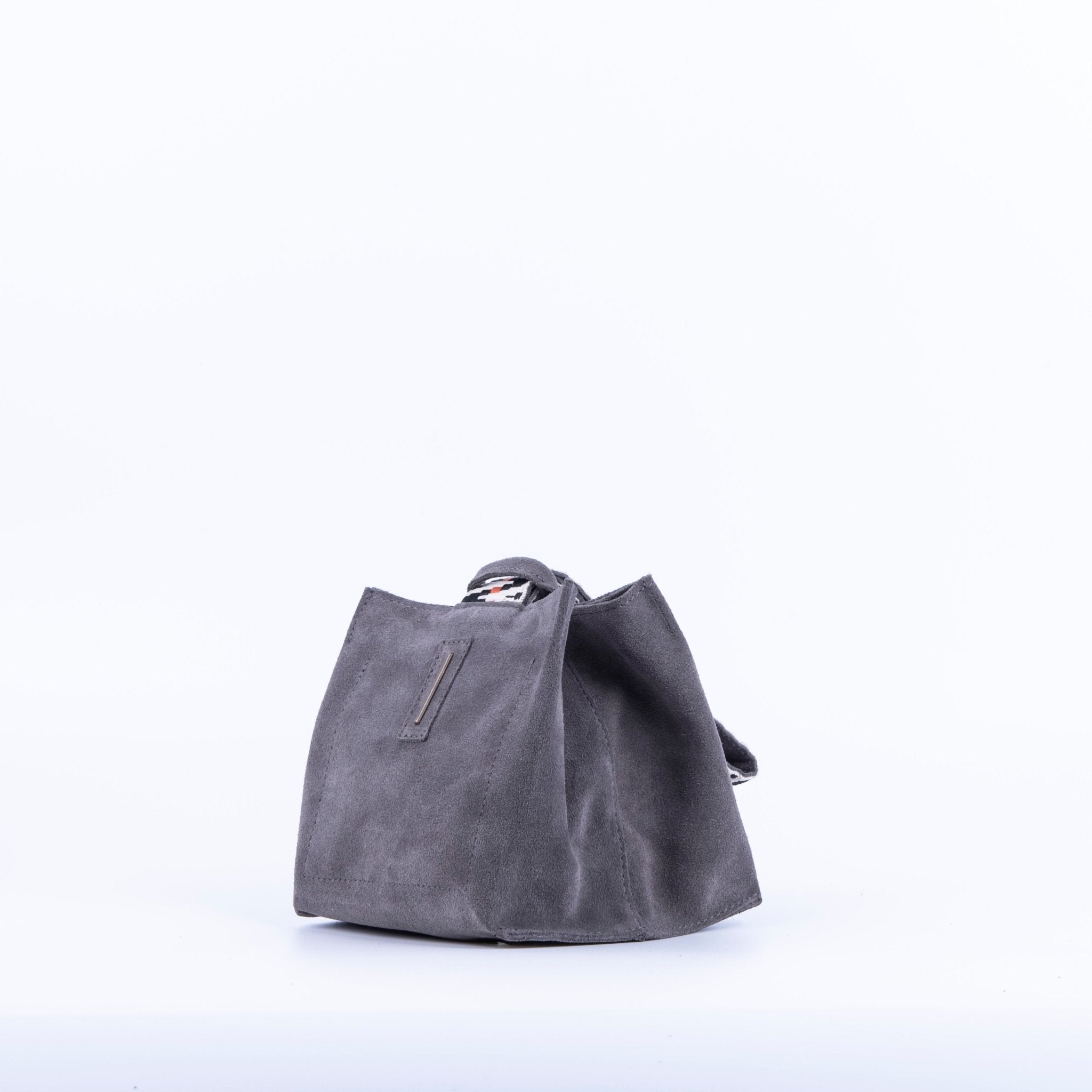 Sibilla camoscio + nastro boho dark grey - borsa make-up in pelle grigia - Marta Ray