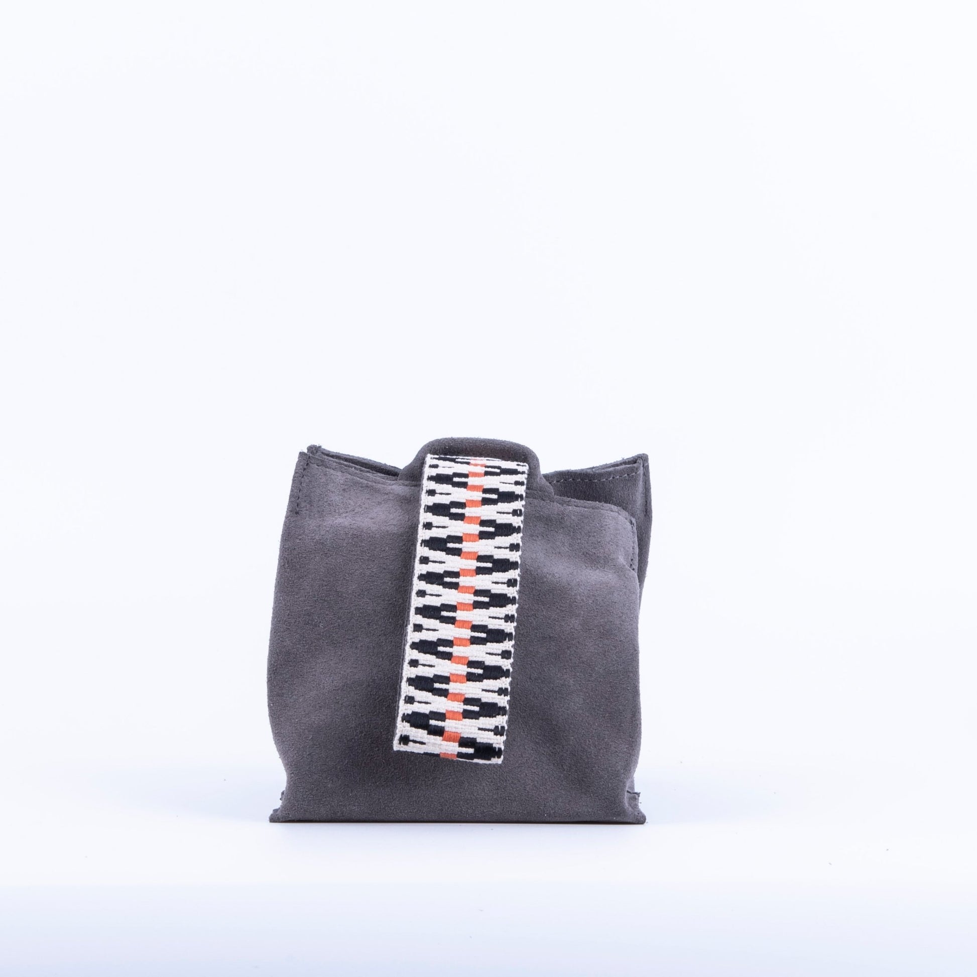 Sibilla camoscio + nastro boho dark grey - borsa make-up in pelle grigia - Marta Ray