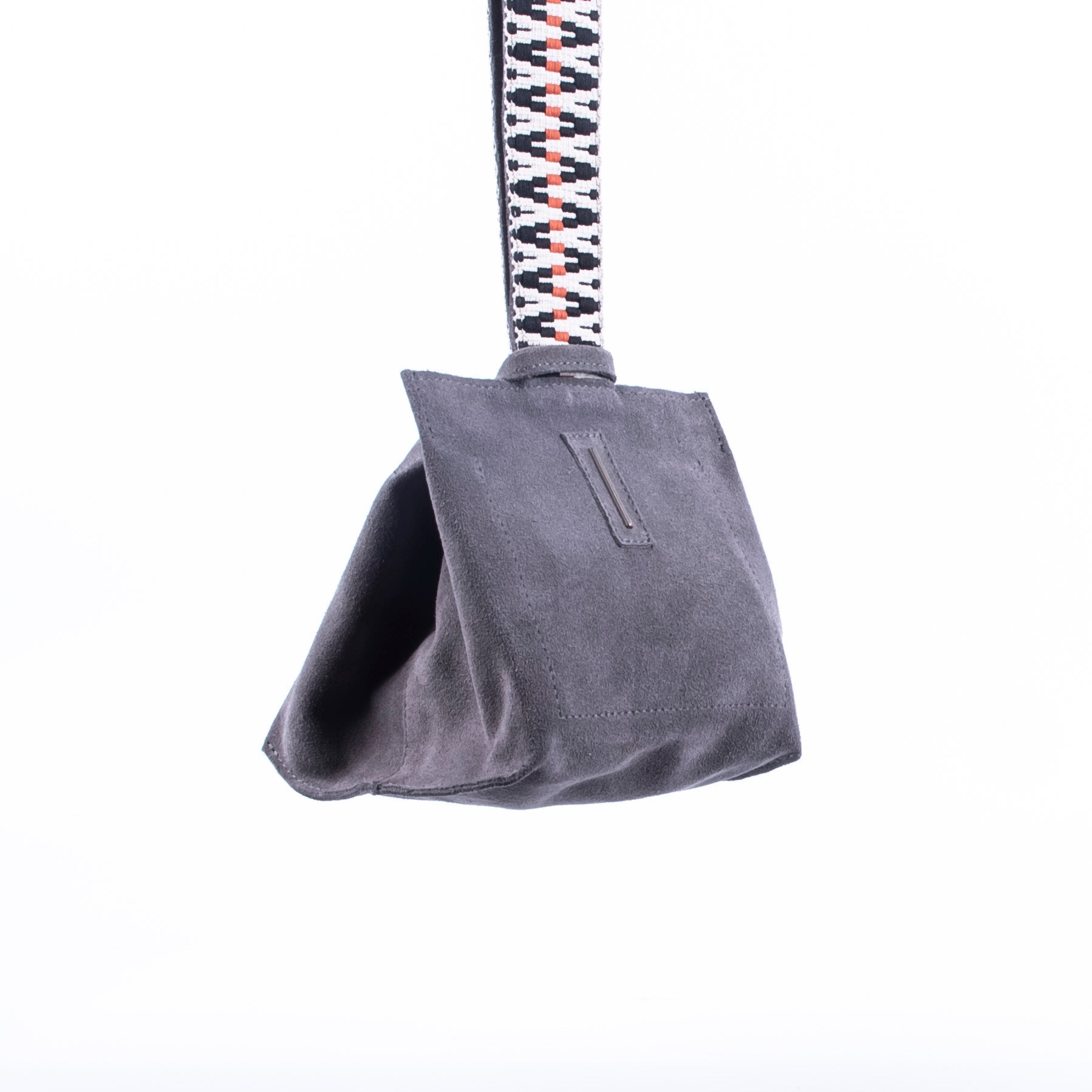 Sibilla camoscio + nastro boho dark grey - borsa make-up in pelle grigia - Marta Ray