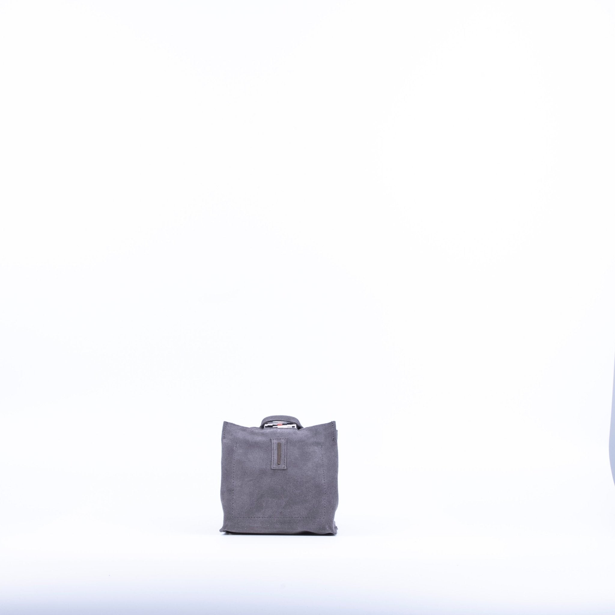 Sibilla camoscio + nastro boho dark grey - borsa make-up in pelle grigia - Marta Ray
