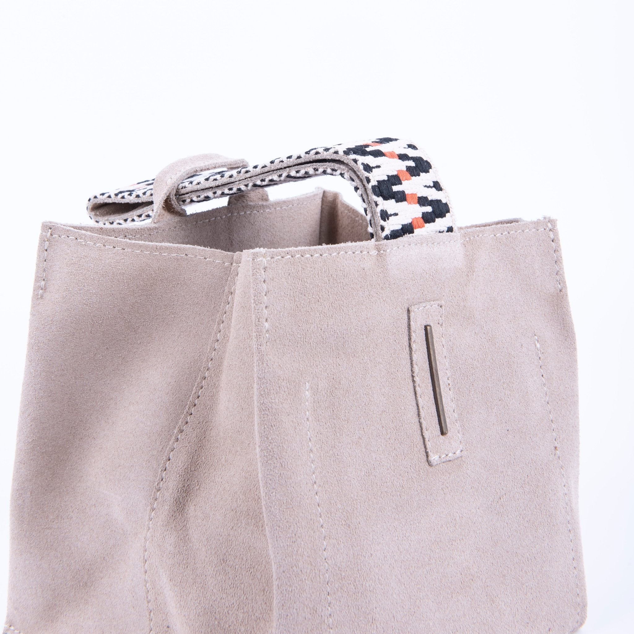 Sibilla camoscio + nastro boho naturale - borsa make-up in pelle beige - Marta Ray
