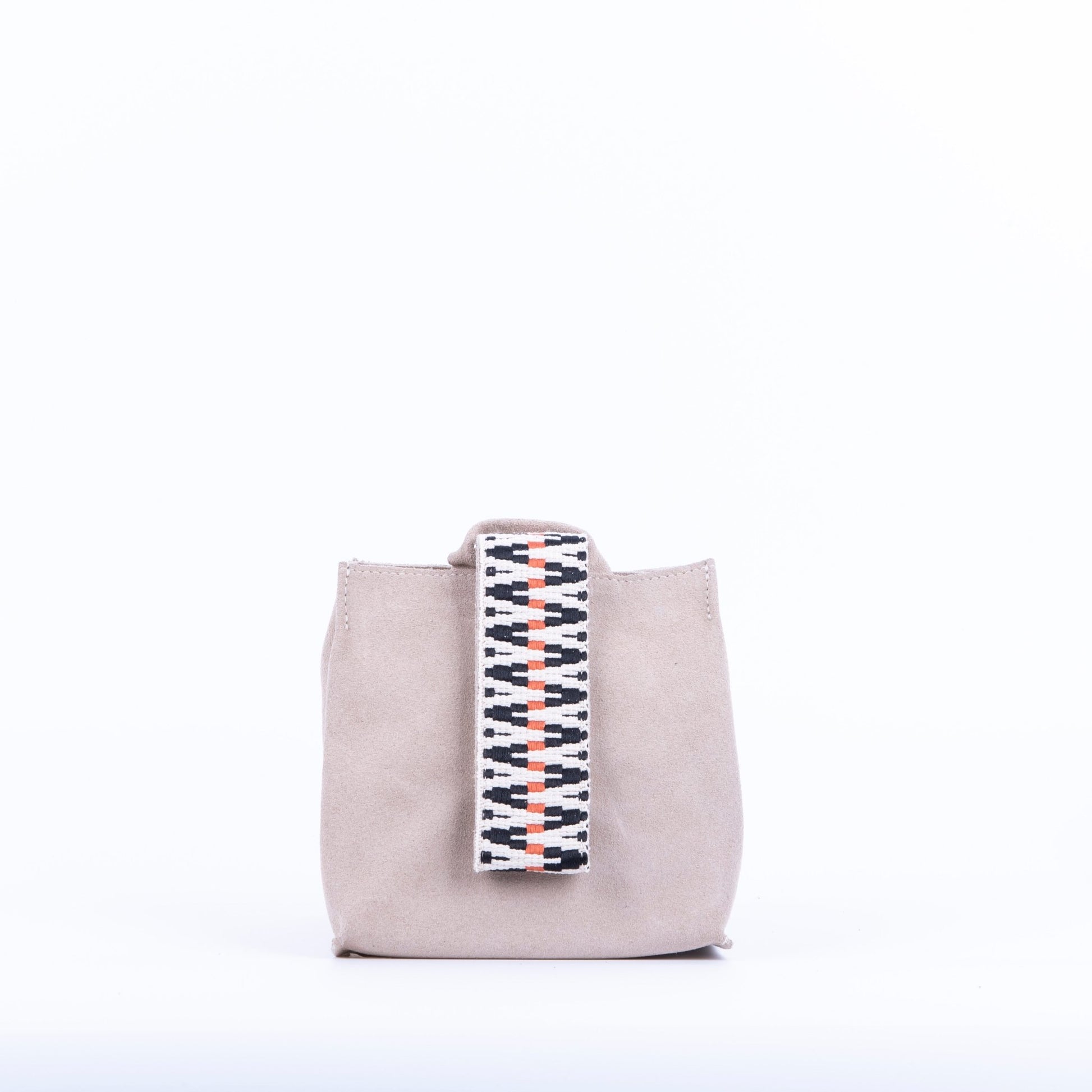 Sibilla camoscio + nastro boho naturale - borsa make-up in pelle beige - Marta Ray