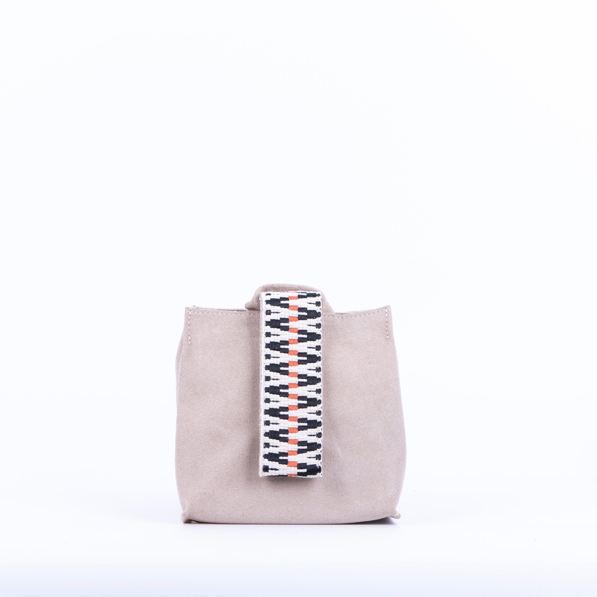 Sibilla camoscio + nastro boho naturale - borsa make-up in pelle beige - Marta Ray