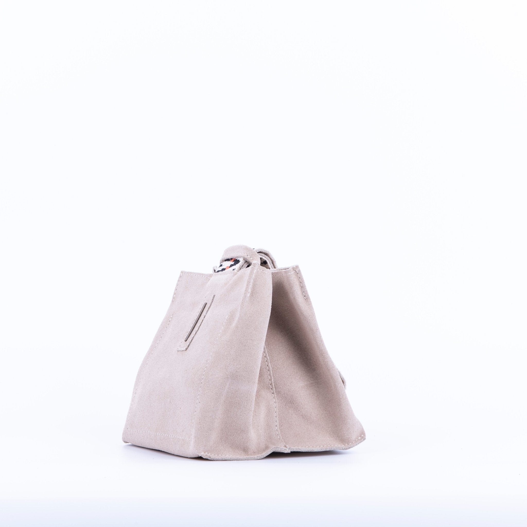Sibilla camoscio + nastro boho naturale - borsa make-up in pelle beige - Marta Ray