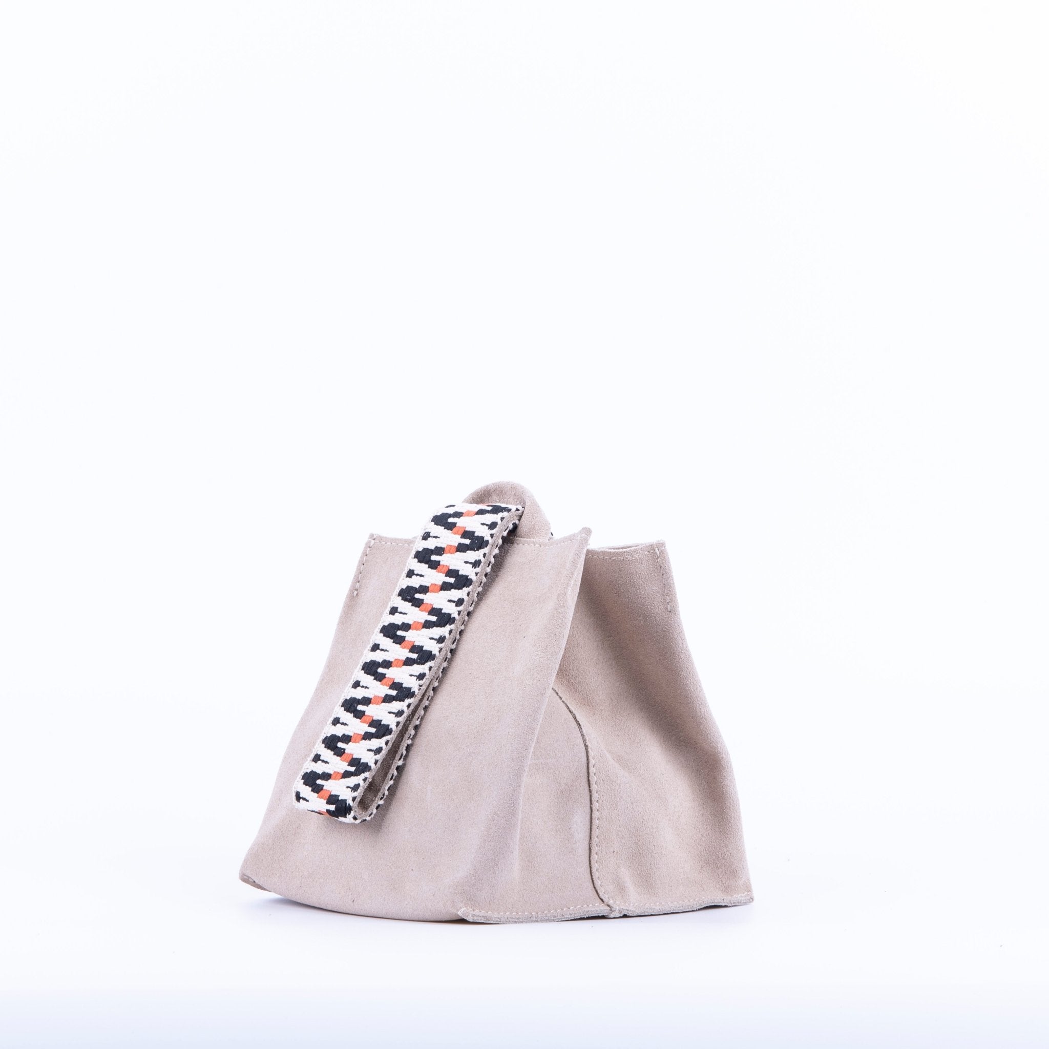 Sibilla camoscio + nastro boho naturale - borsa make-up in pelle beige - Marta Ray
