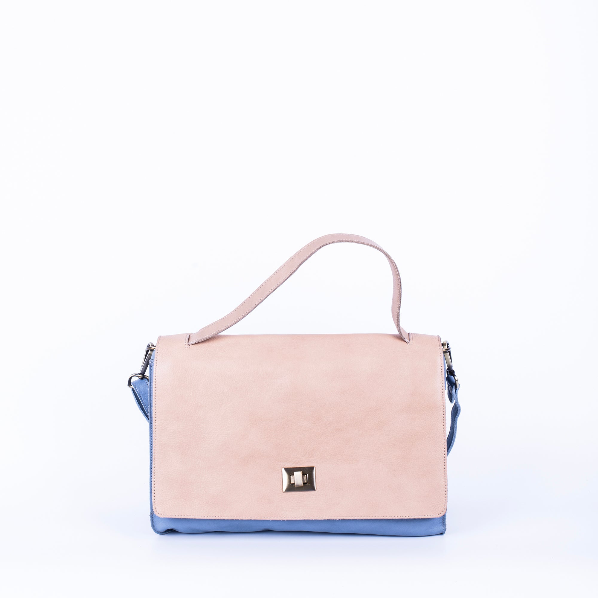 Stacy multicolor mousse nocciola + pioggia - borsa cartella grande in pelle beige e blu - Marta Ray