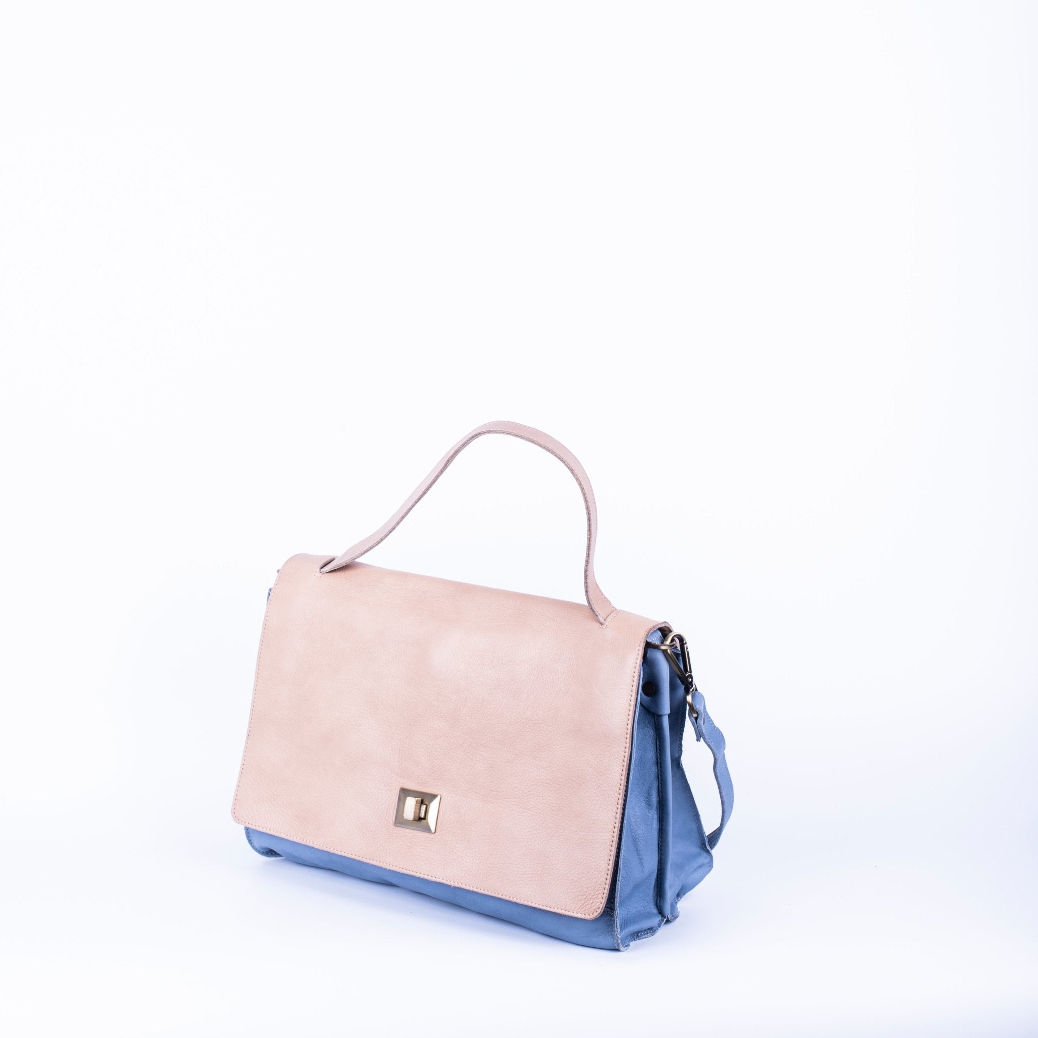 Stacy multicolor mousse nocciola + pioggia - borsa cartella grande in pelle beige e blu - Marta Ray