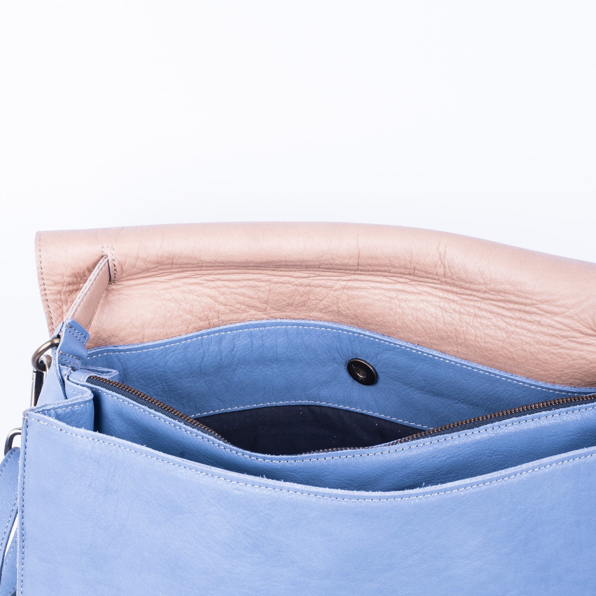 Stacy multicolor mousse nocciola + pioggia - borsa cartella grande in pelle beige e blu - Marta Ray