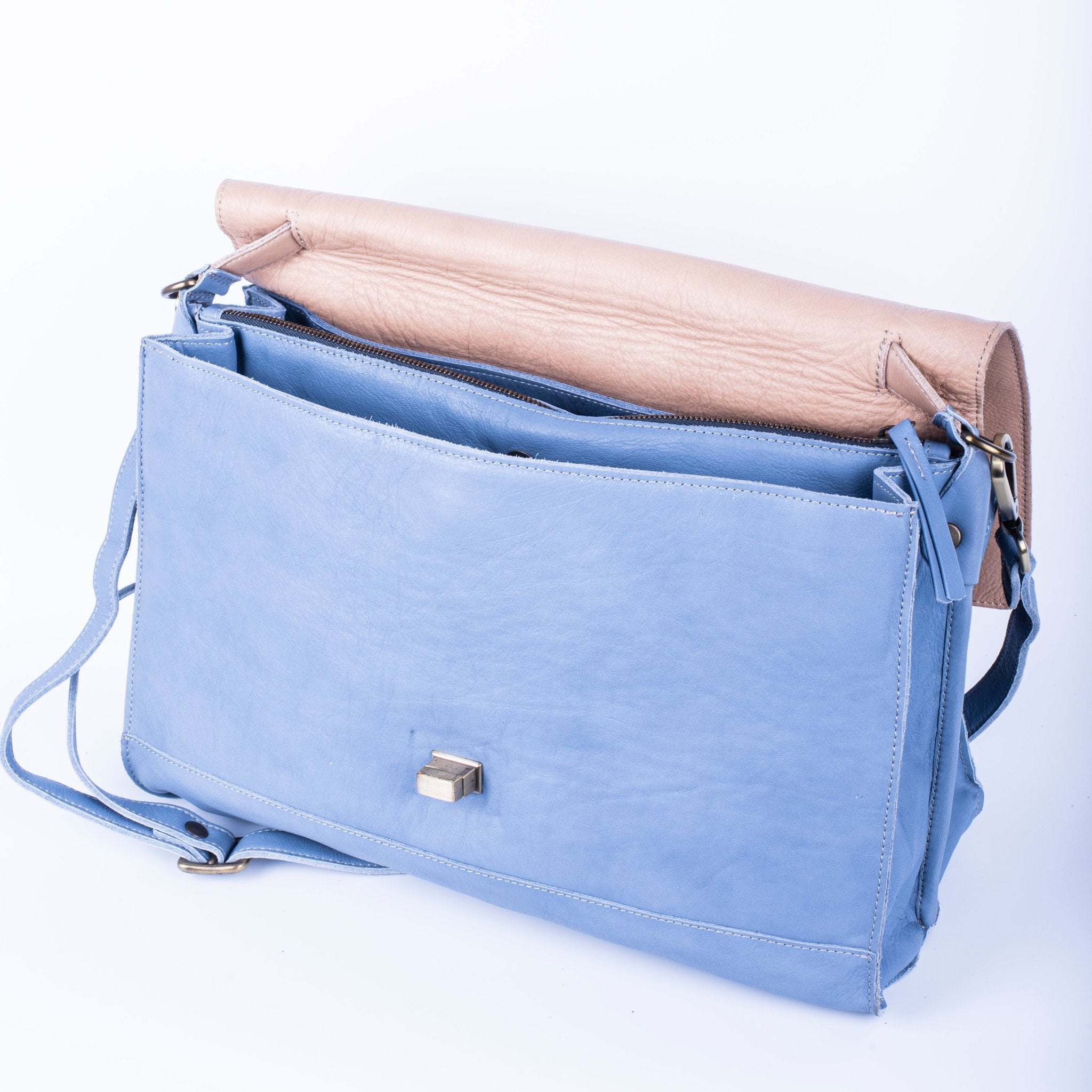 Stacy multicolor mousse nocciola + pioggia - borsa cartella grande in pelle beige e blu - Marta Ray
