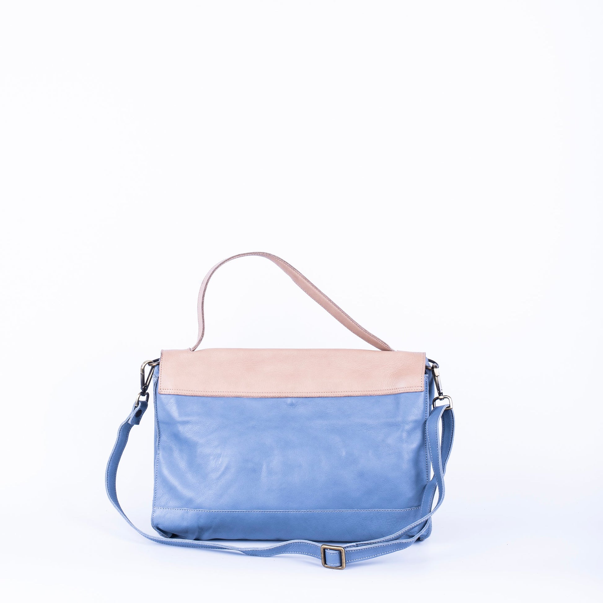 Stacy multicolor mousse nocciola + pioggia - borsa cartella grande in pelle beige e blu - Marta Ray