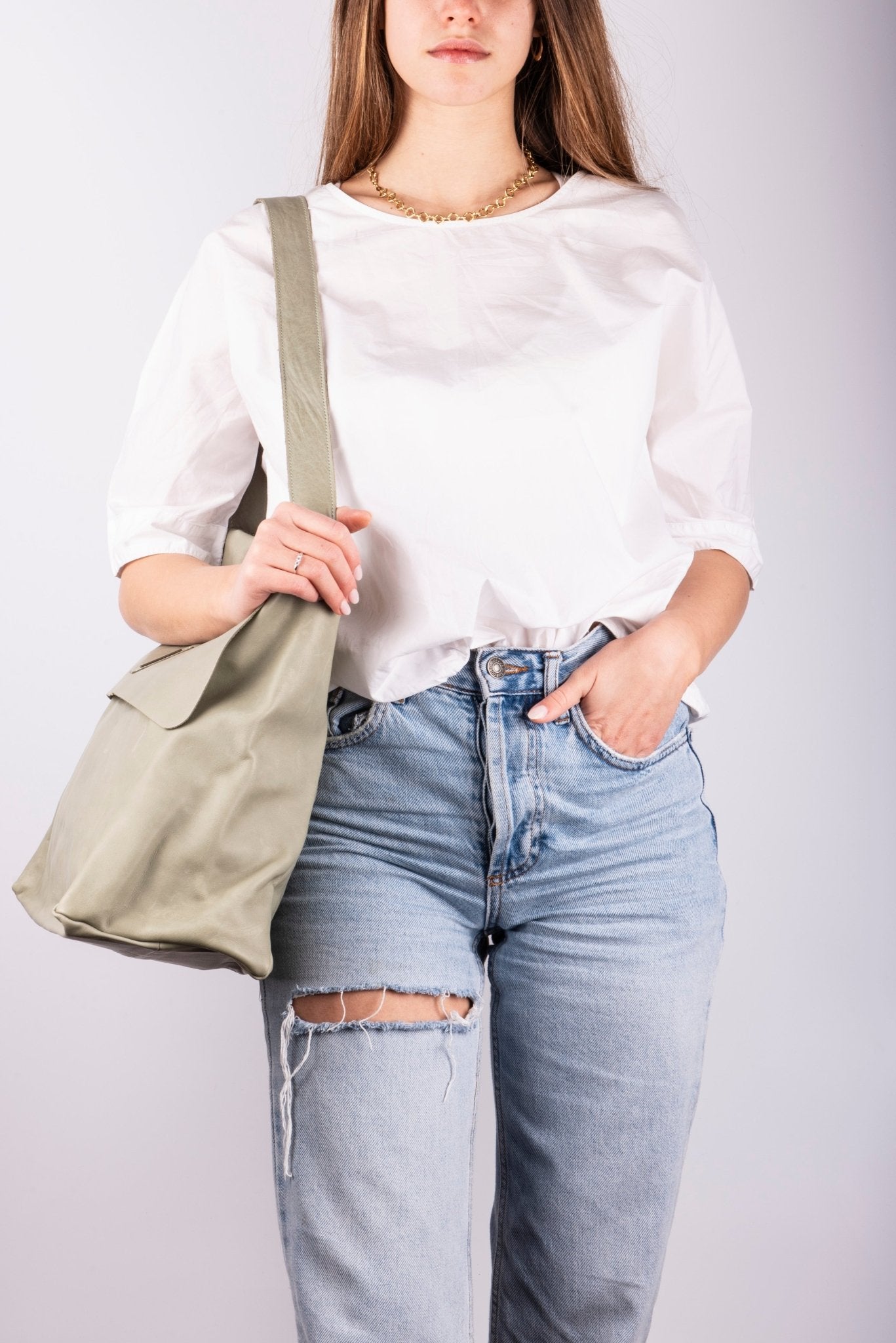 Stella mousse edera - borsa in spalla in pelle verde - Marta Ray