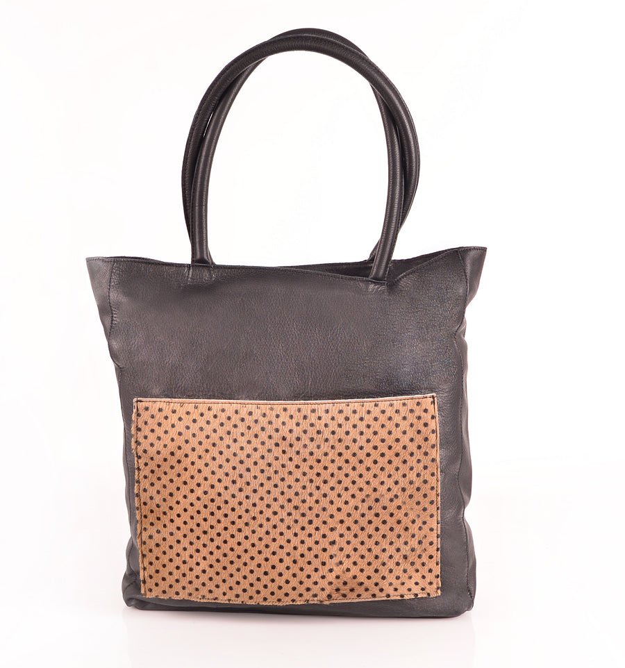 Thelma mousse nera+cavallino taupe a pois neri - borsa a spalla morbida pelle nera - Marta Ray