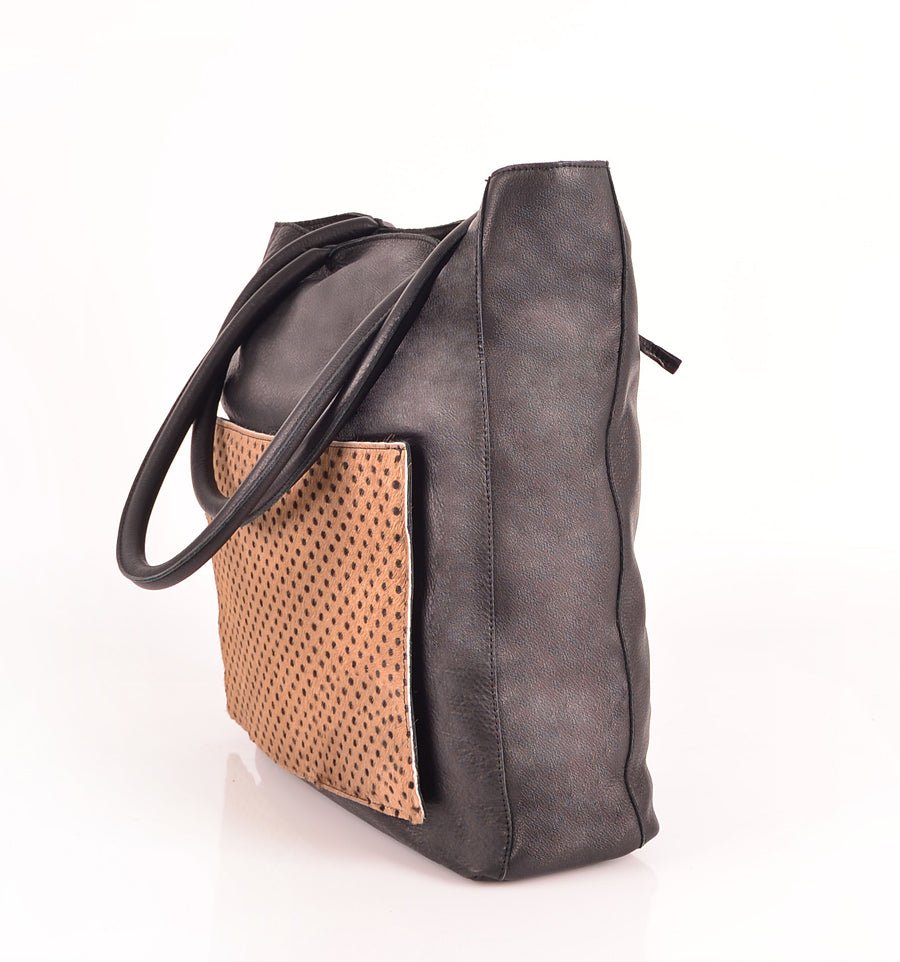 Thelma mousse nera+cavallino taupe a pois neri - borsa a spalla morbida pelle nera - Marta Ray