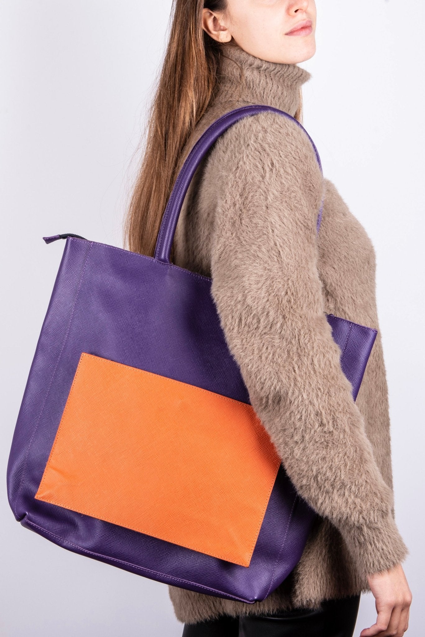 Thelma saffiano viola/arancio - borsa a spalla pelle viola/arancio - Marta Ray