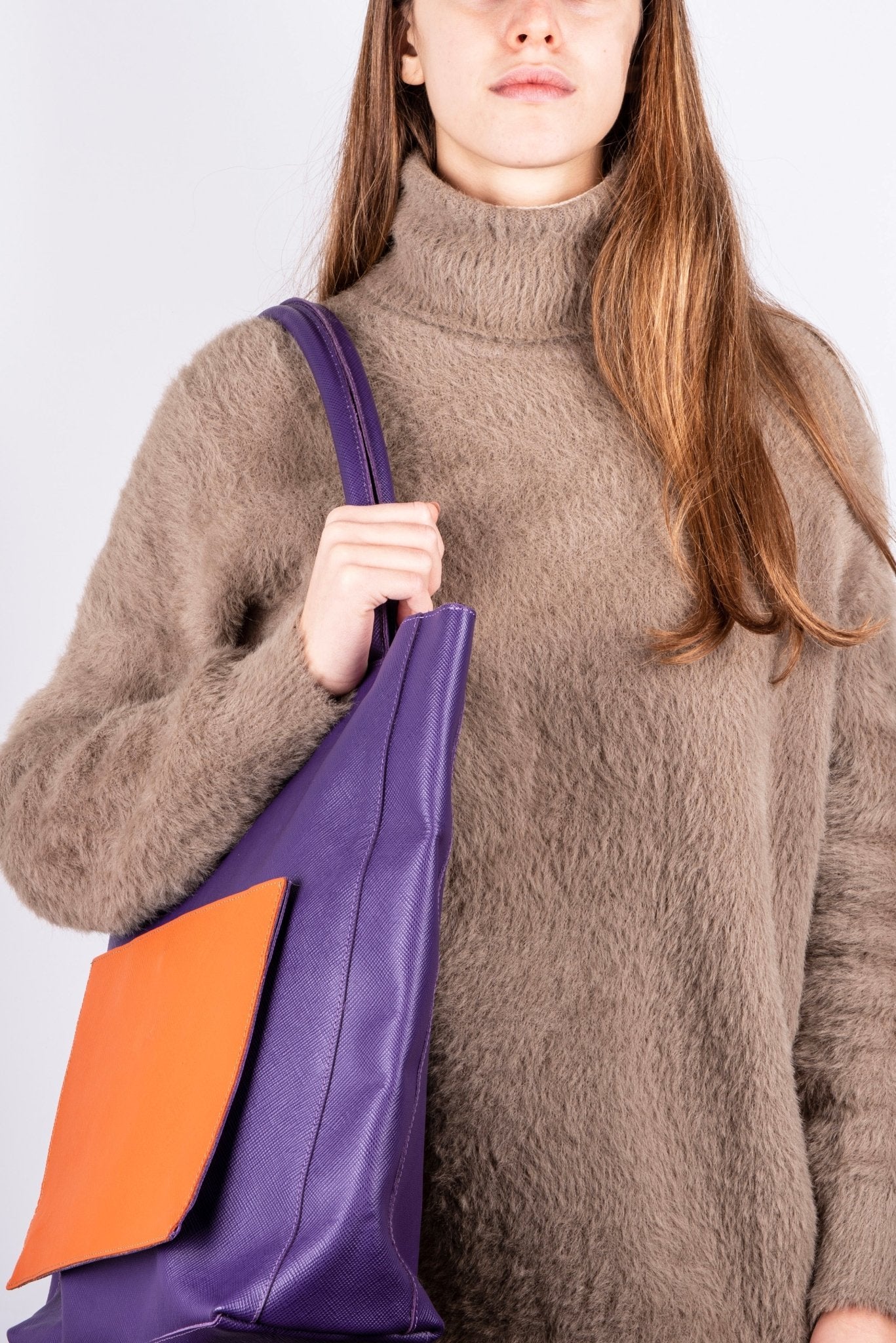 Thelma saffiano viola/arancio - borsa a spalla pelle viola/arancio - Marta Ray
