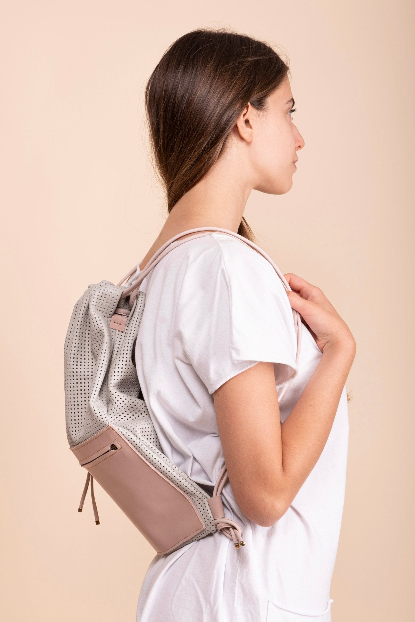 Tiago ovale bianco + cuoio nude - Marta Ray