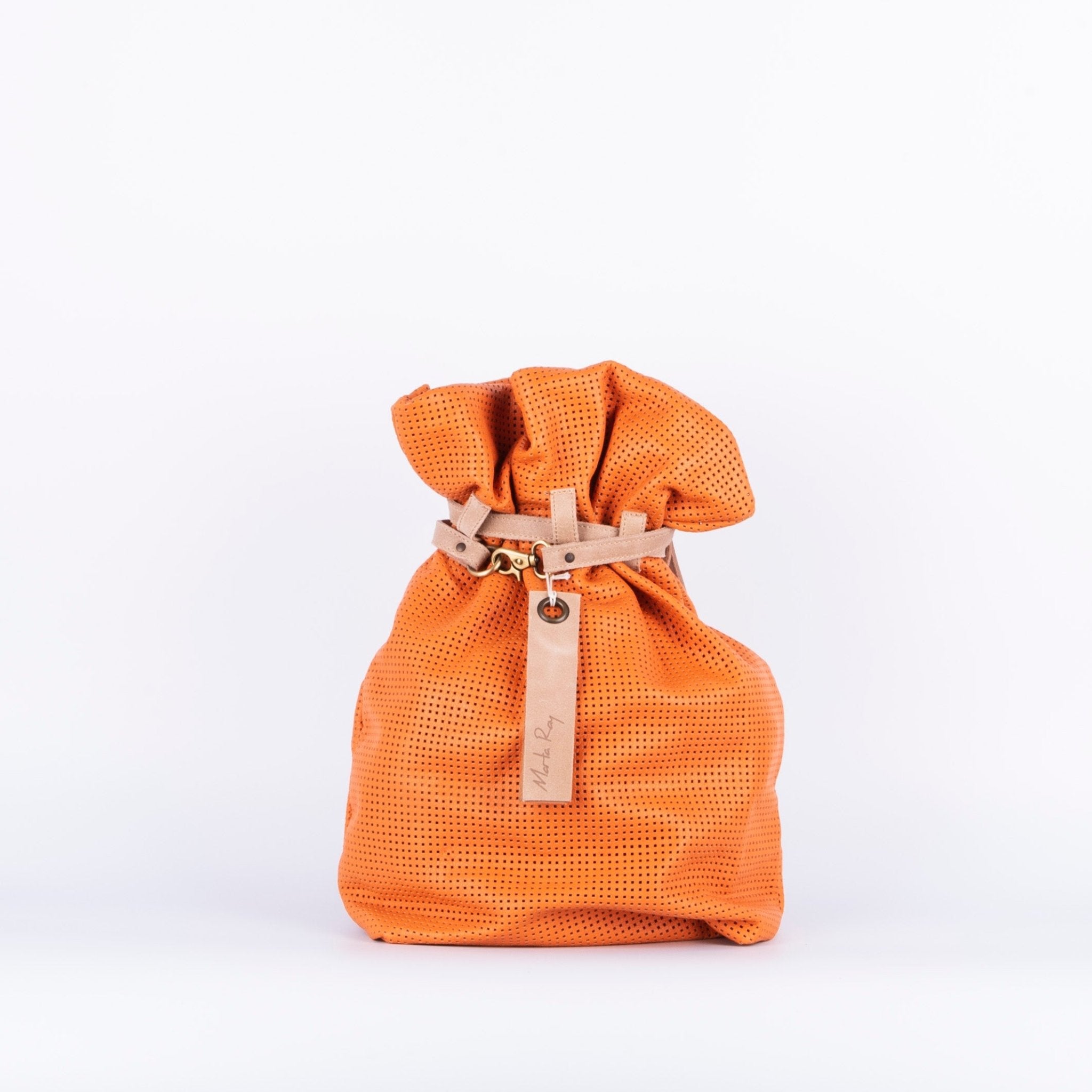 TIffany mousse quadri arancio + cuoio taupe - zaino in pelle arancione - Marta Ray