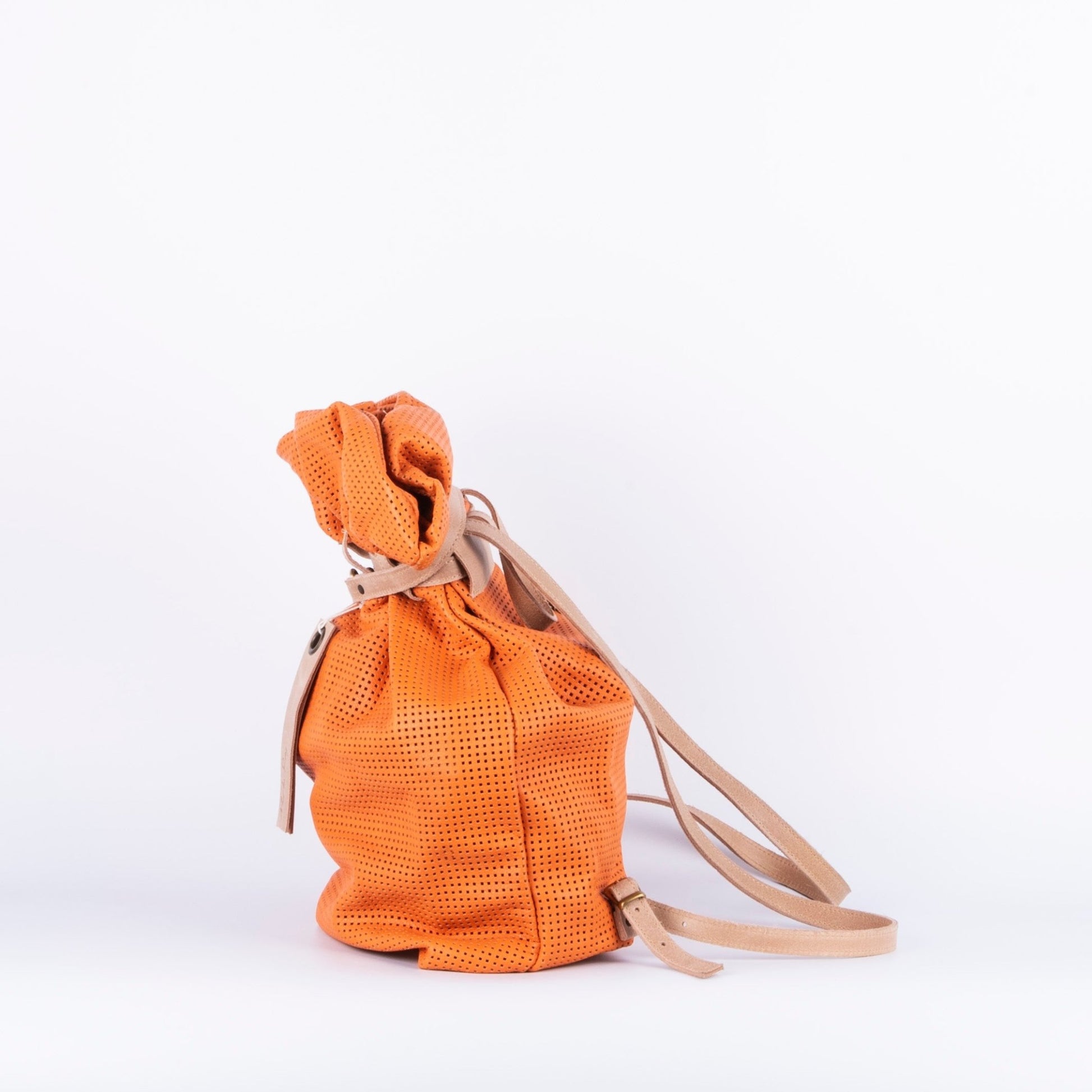 TIffany mousse quadri arancio + cuoio taupe - zaino in pelle arancione - Marta Ray