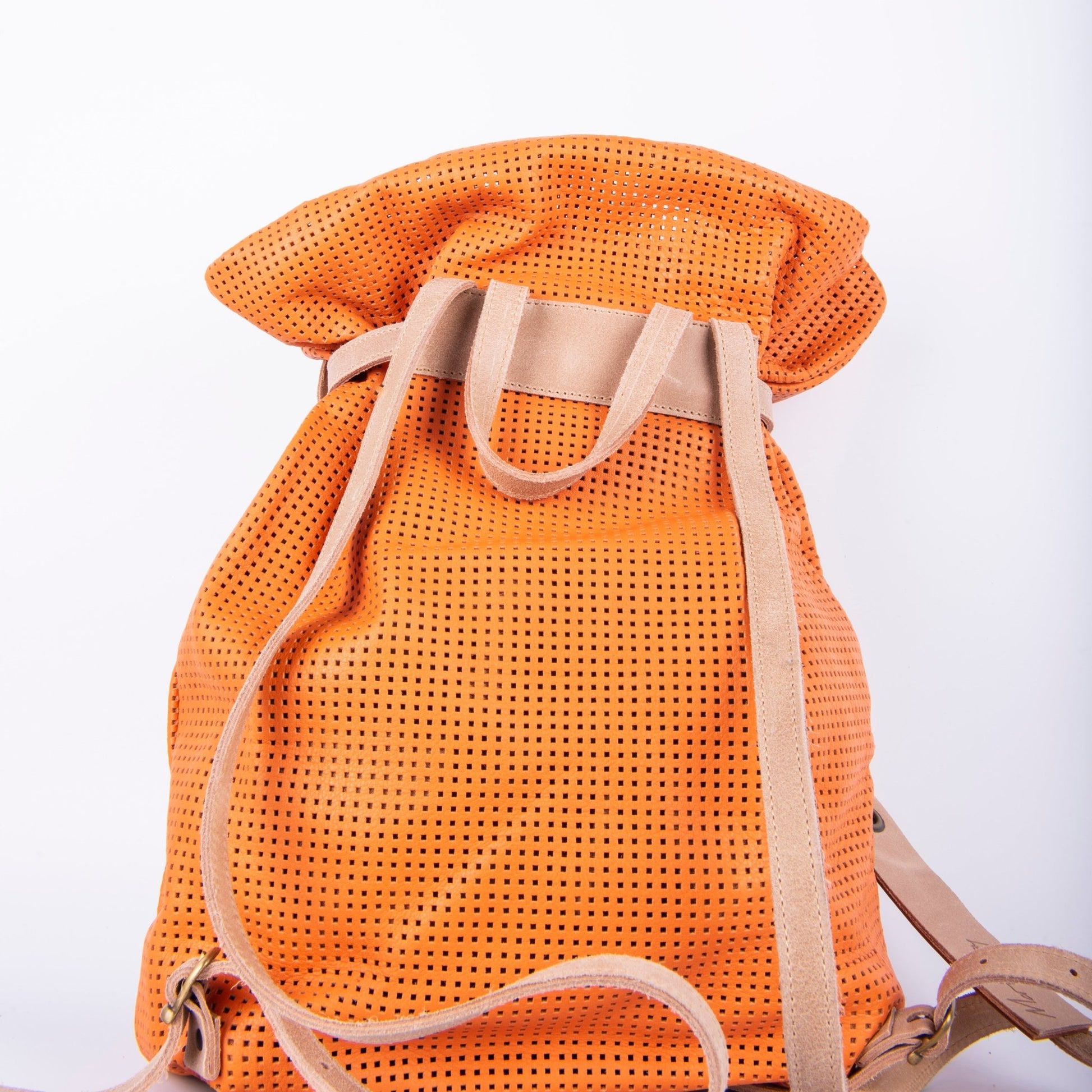 TIffany mousse quadri arancio + cuoio taupe - zaino in pelle arancione - Marta Ray