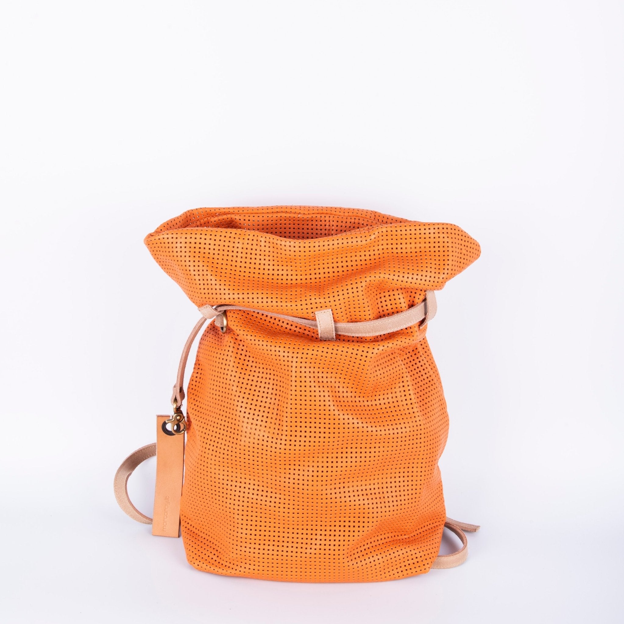 TIffany mousse quadri arancio + cuoio taupe - zaino in pelle arancione - Marta Ray