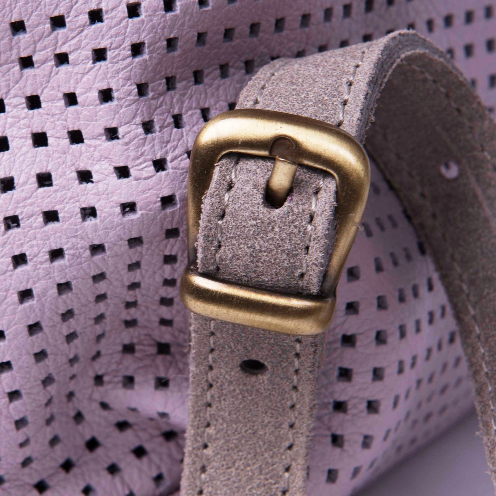 TIffany mousse quadri orchidea+ cuoio taupe - zaino in pelle viola - Marta Ray