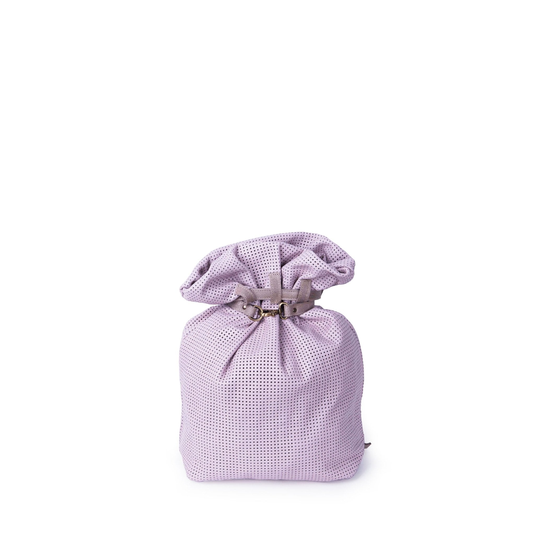 TIffany mousse quadri orchidea+ cuoio taupe - zaino in pelle viola - Marta Ray