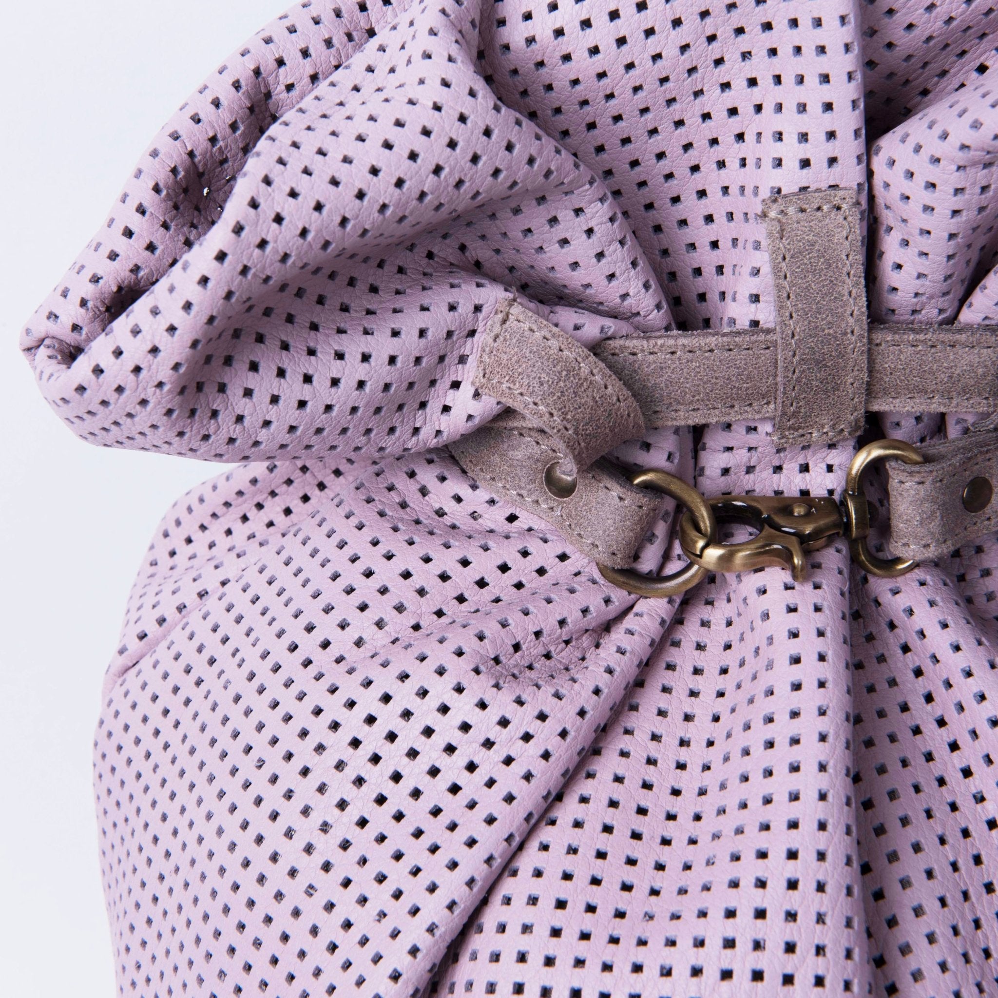 TIffany mousse quadri orchidea+ cuoio taupe - zaino in pelle viola - Marta Ray