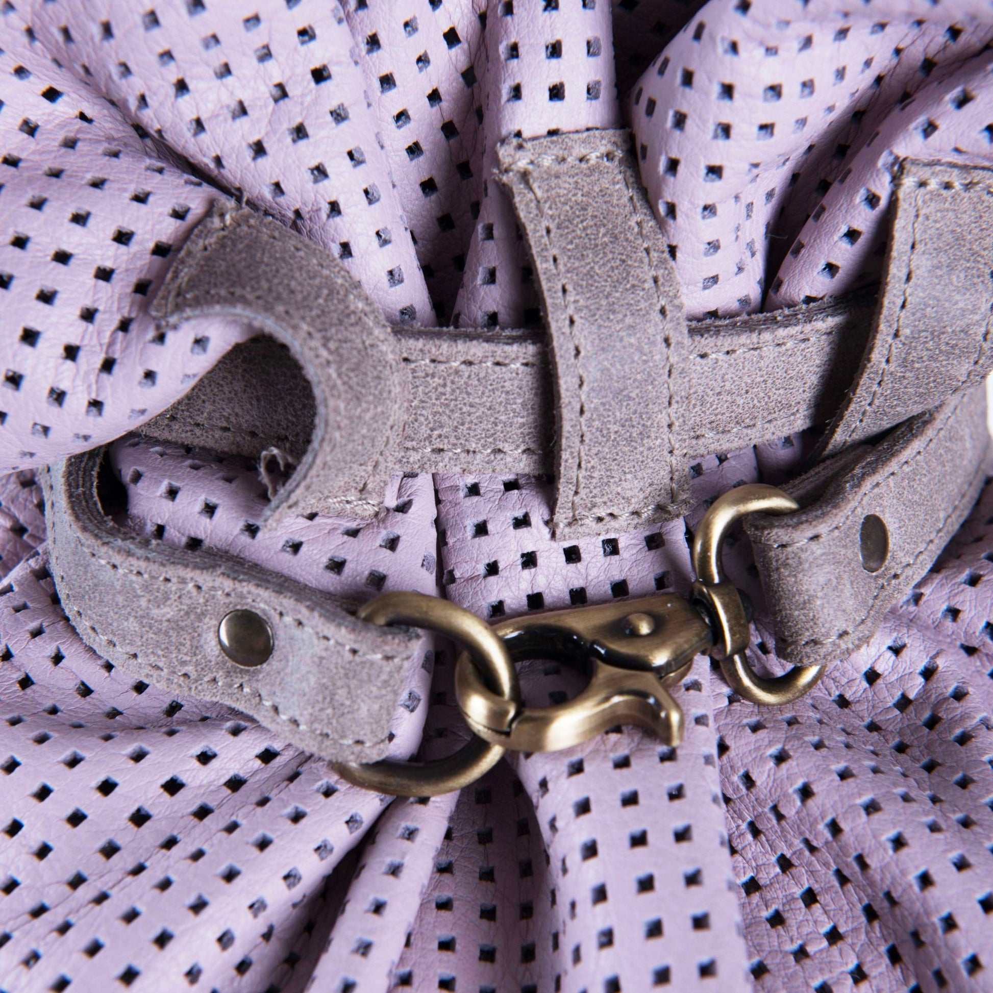 TIffany mousse quadri orchidea+ cuoio taupe - zaino in pelle viola - Marta Ray
