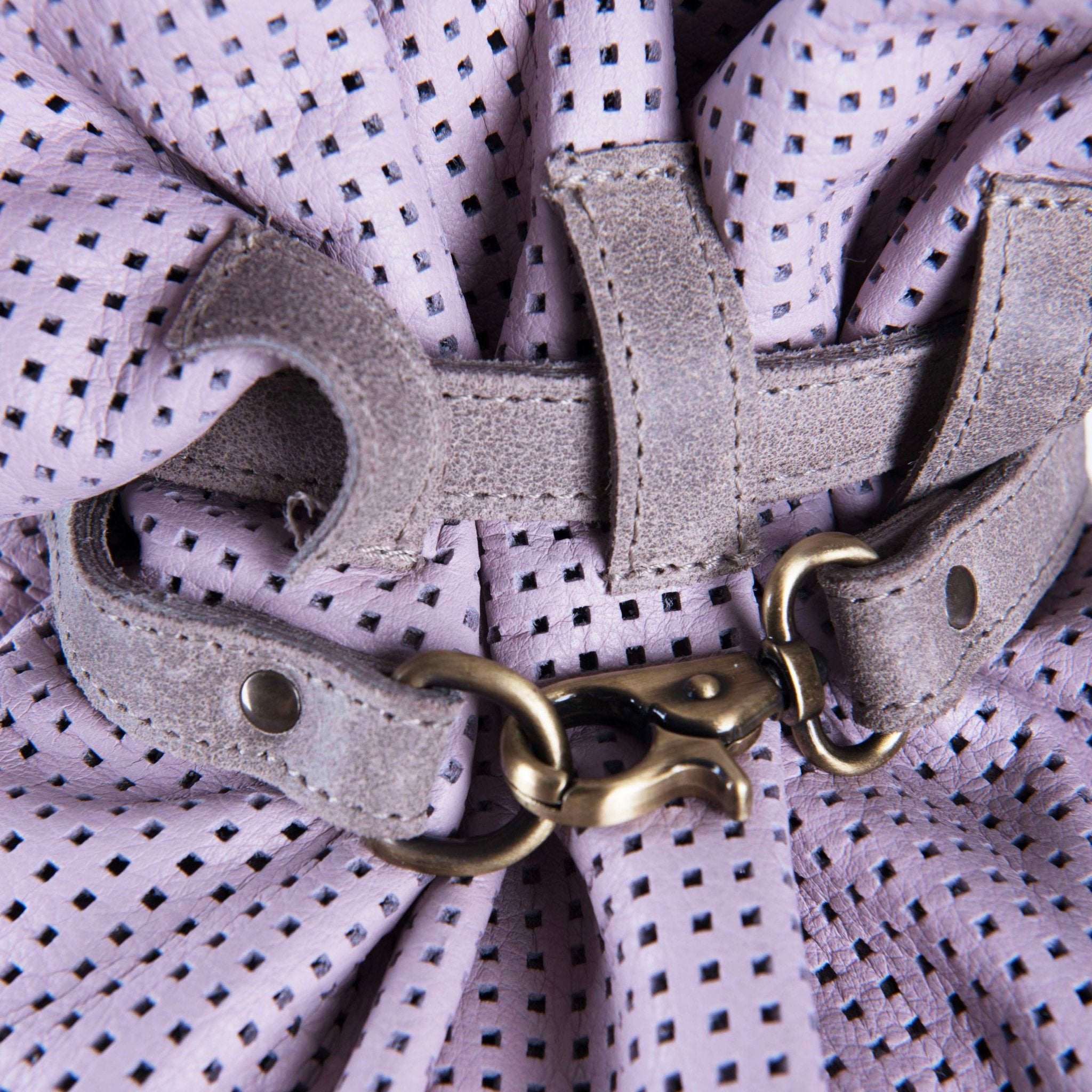 TIffany mousse quadri orchidea+ cuoio taupe - zaino in pelle viola - Marta Ray