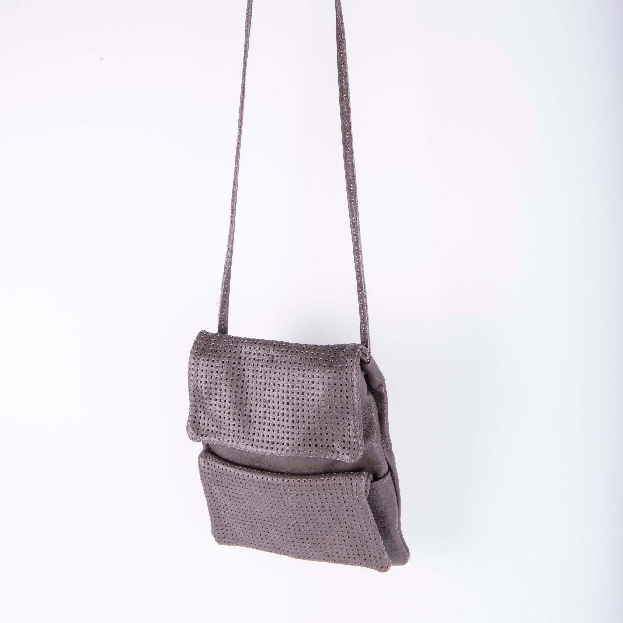 Tina mousse quadri grigio - borsa a tracolla in pelle con tasca grigio - Marta Ray