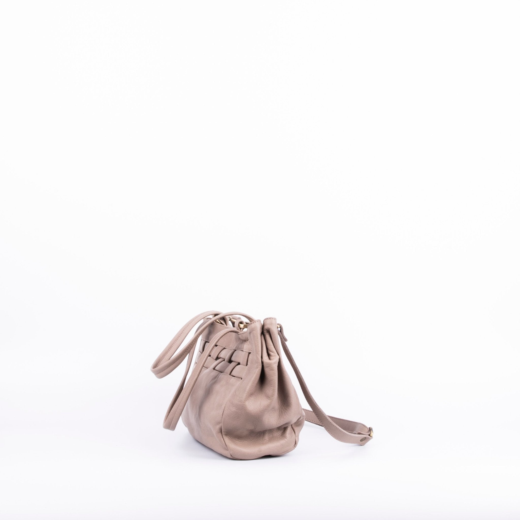 Tzuki mousse malto - borsa a tracolla in pelle con intreccio tortora - Marta Ray