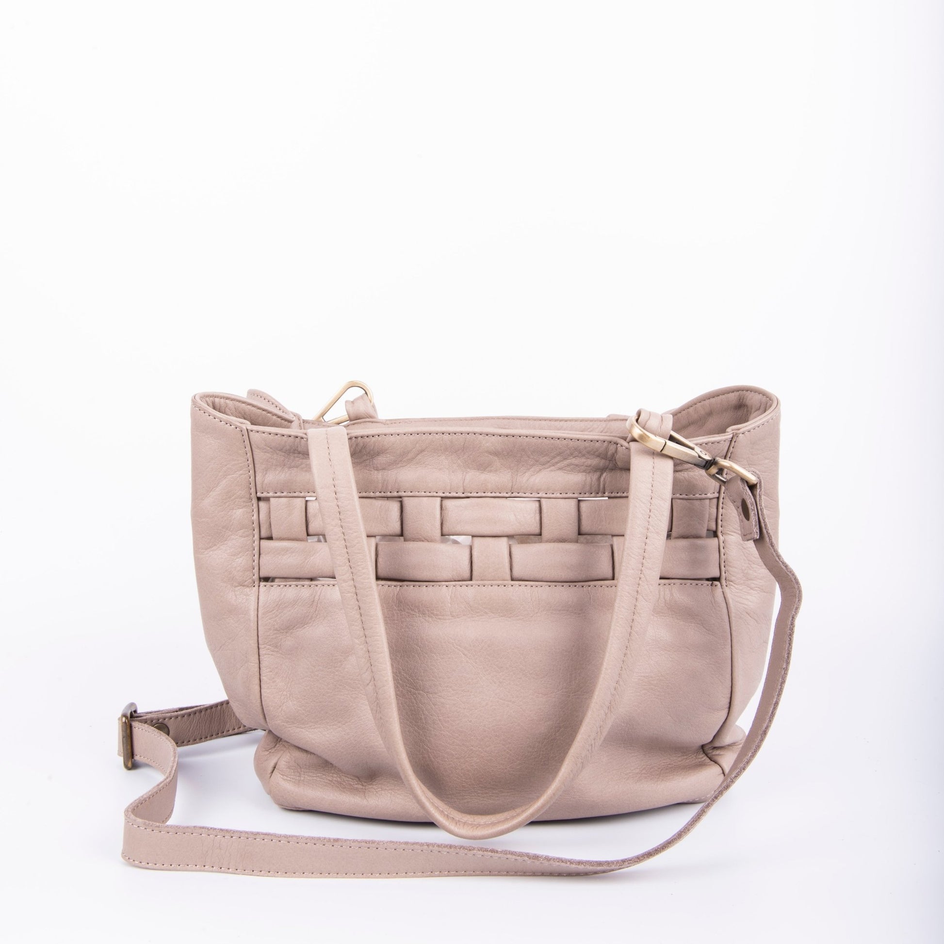 Tzuki mousse malto - borsa a tracolla in pelle con intreccio tortora - Marta Ray