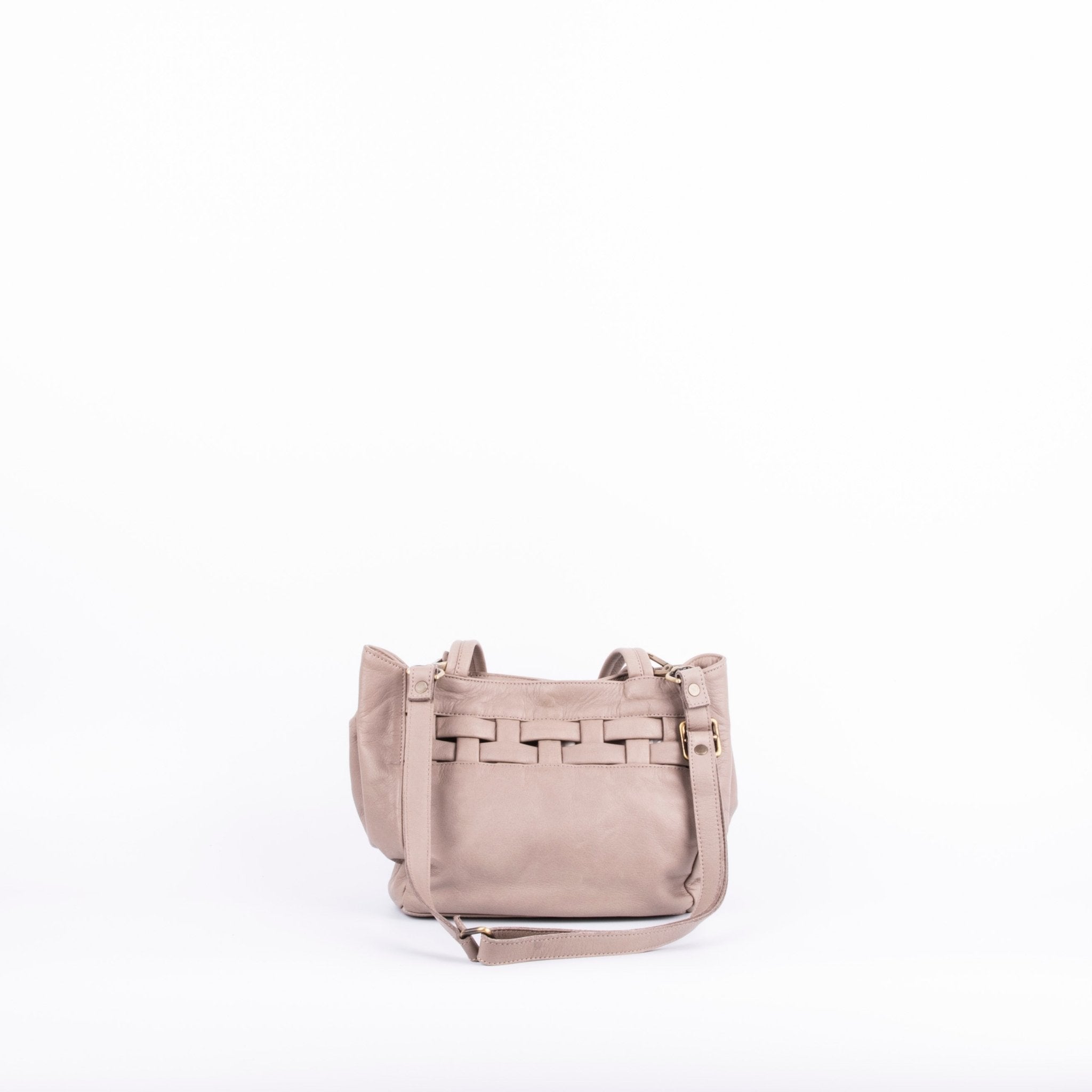 Tzuki mousse malto - borsa a tracolla in pelle con intreccio tortora - Marta Ray