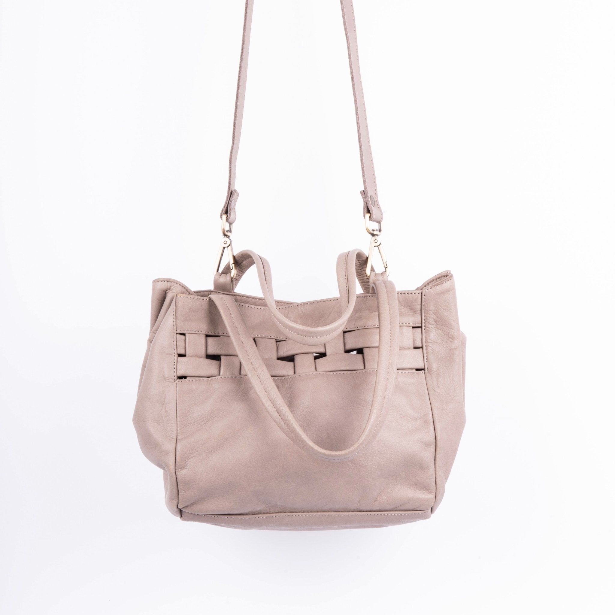 Tzuki mousse malto - borsa a tracolla in pelle con intreccio tortora - Marta Ray