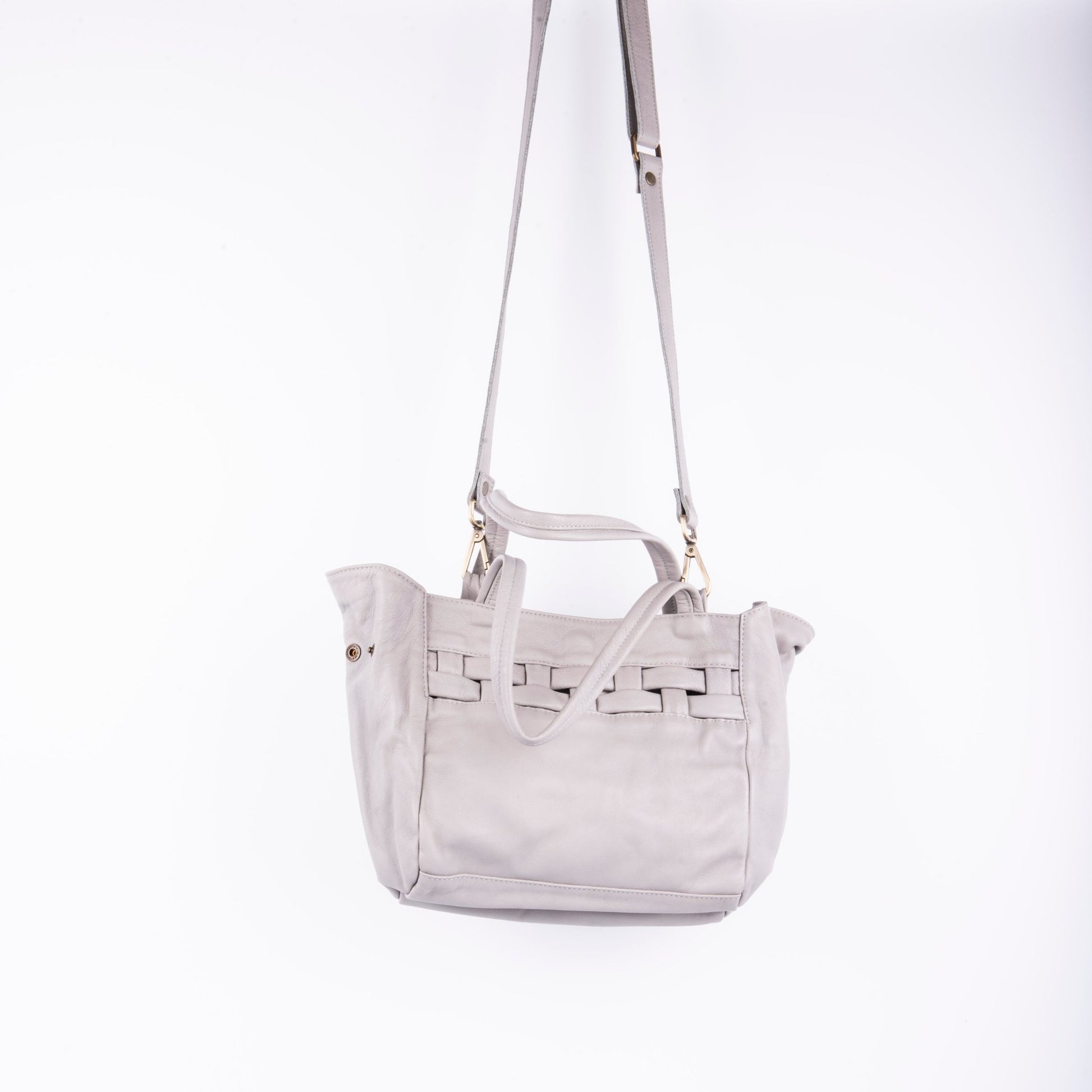 Tzuki mousse nebbia - borsa a tracolla in pelle grigio perla con intreccio - Marta Ray