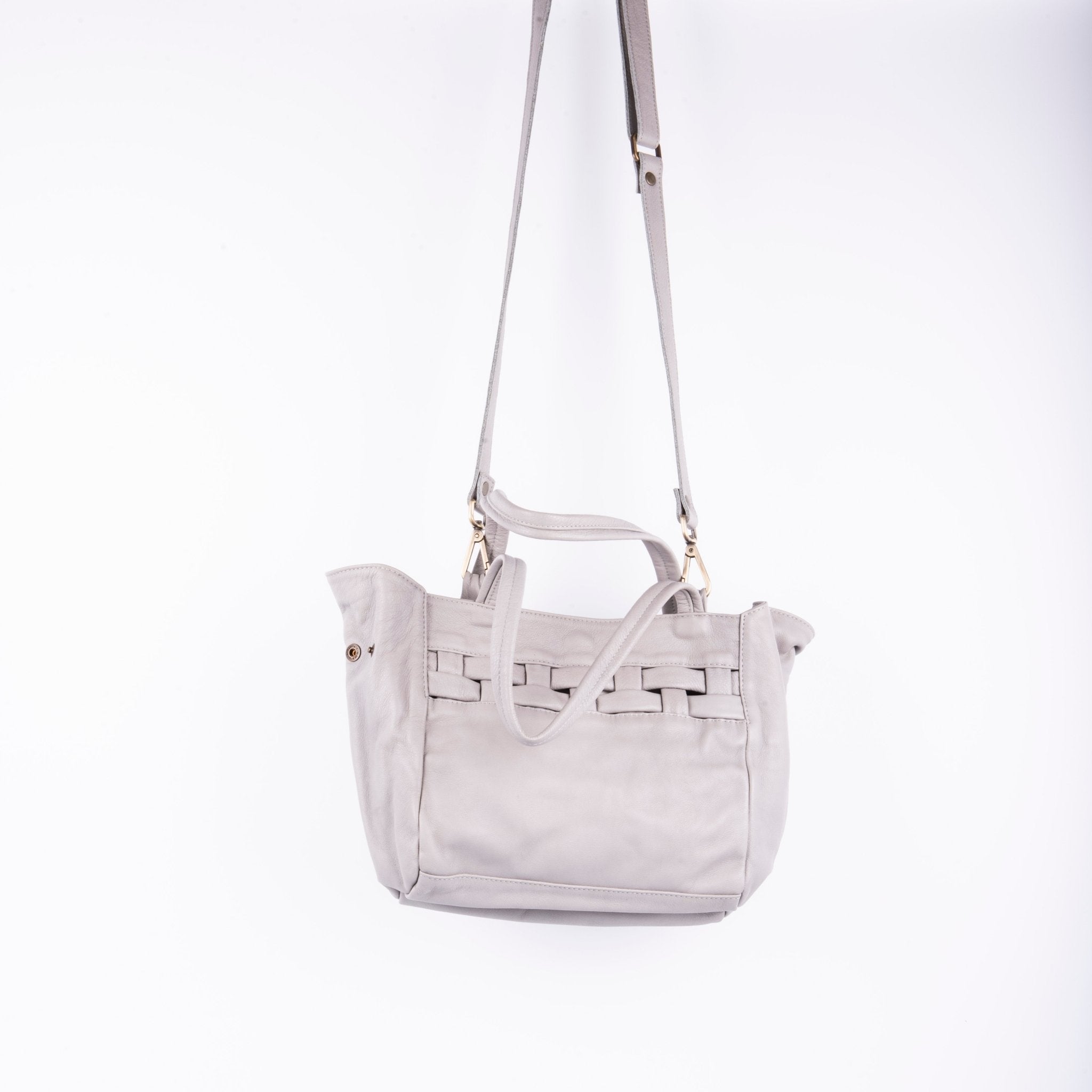 Tzuki mousse nebbia - borsa a tracolla in pelle grigio perla con intreccio - Marta Ray