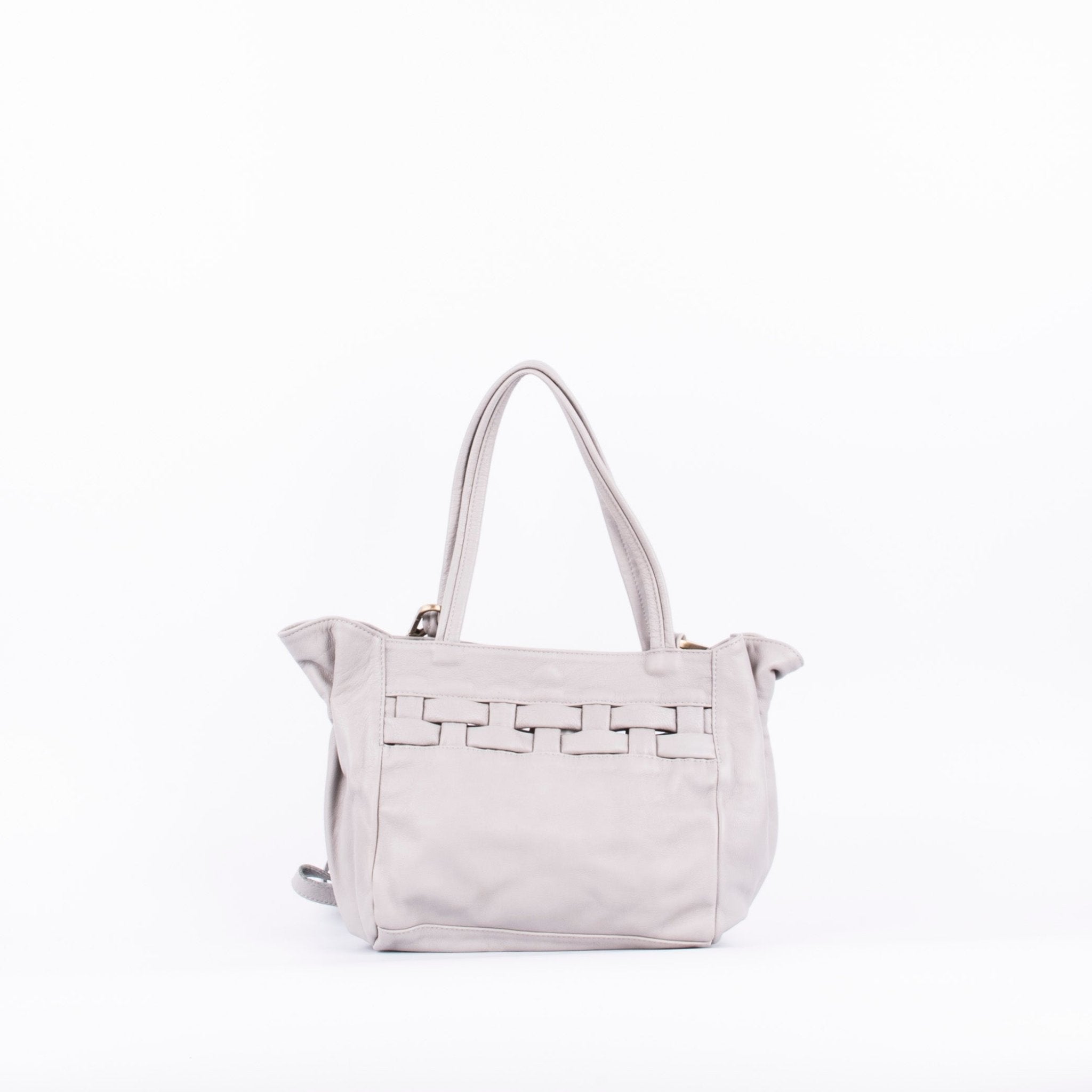 Tzuki mousse nebbia - borsa a tracolla in pelle grigio perla con intreccio - Marta Ray
