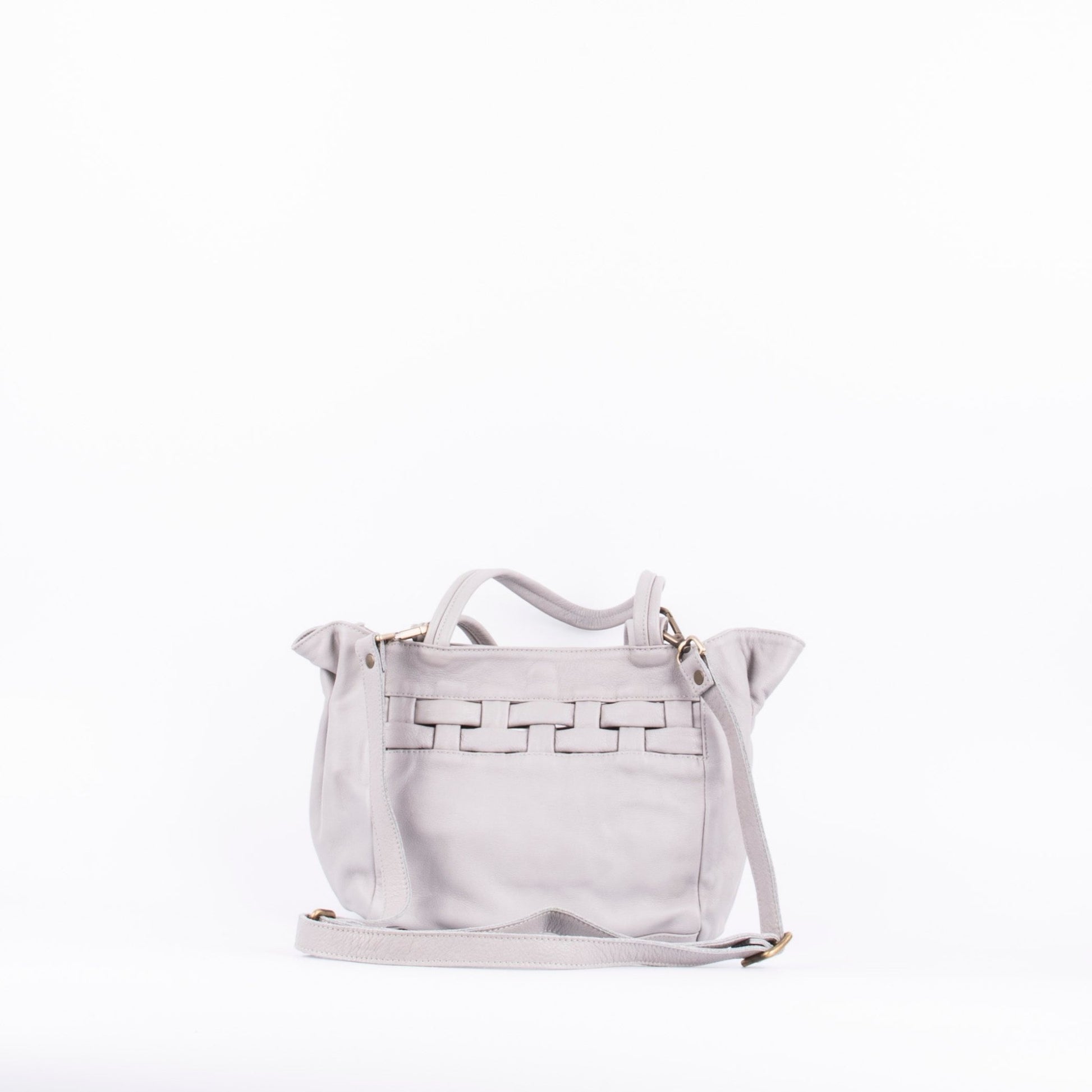 Tzuki mousse nebbia - borsa a tracolla in pelle grigio perla con intreccio - Marta Ray